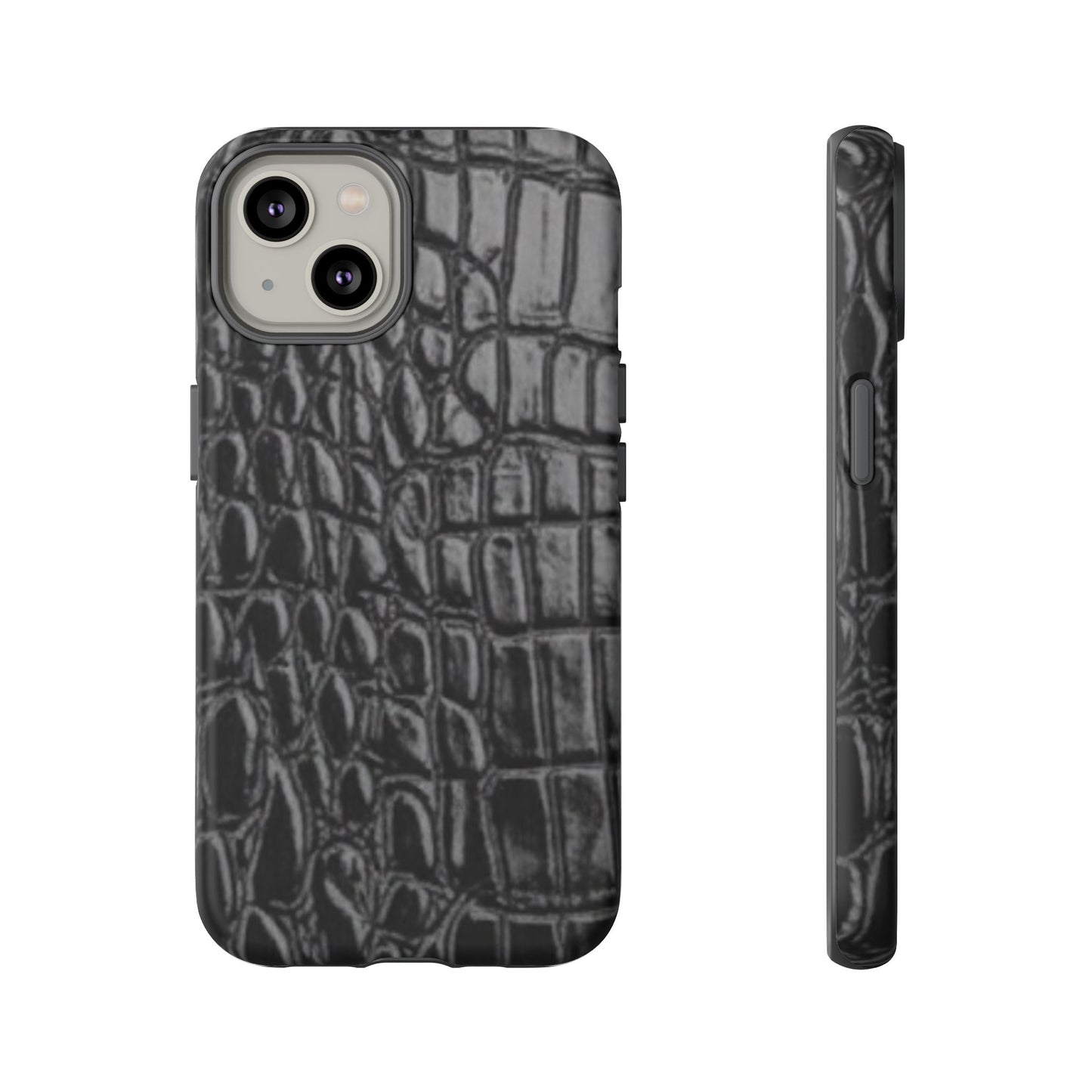 Sleek Crocodile skin print Phone Case, Tough Phone Cover, Animal Print Cases, Stylish Protective Cases, Gift for Him/Her, Black Leather Style