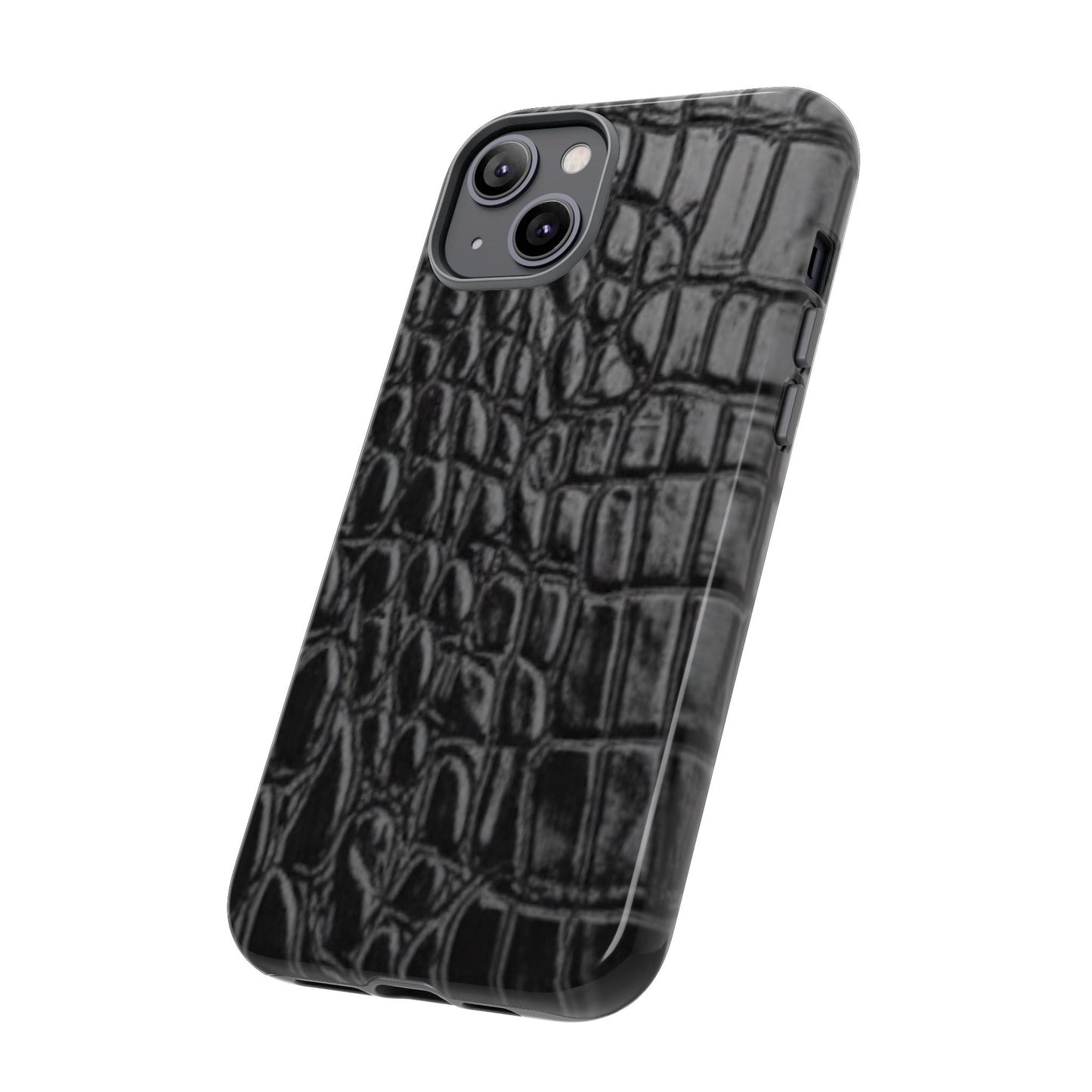 Sleek Crocodile skin print Phone Case, Tough Phone Cover, Animal Print Cases, Stylish Protective Cases, Gift for Him/Her, Black Leather Style