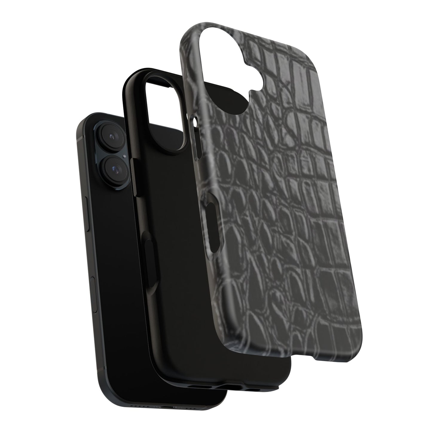 Sleek Crocodile skin print Phone Case, Tough Phone Cover, Animal Print Cases, Stylish Protective Cases, Gift for Him/Her, Black Leather Style