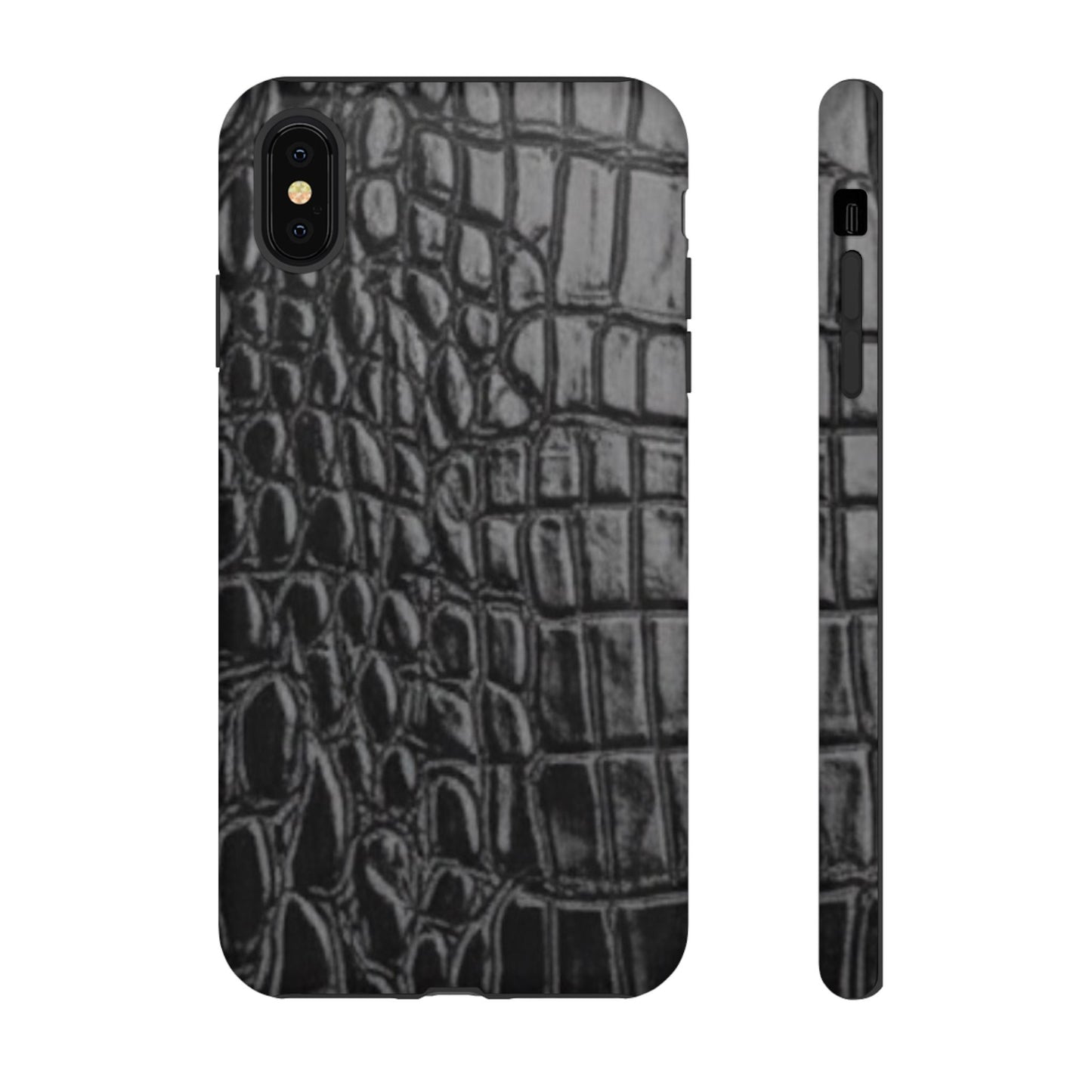 Sleek Crocodile skin print Phone Case, Tough Phone Cover, Animal Print Cases, Stylish Protective Cases, Gift for Him/Her, Black Leather Style