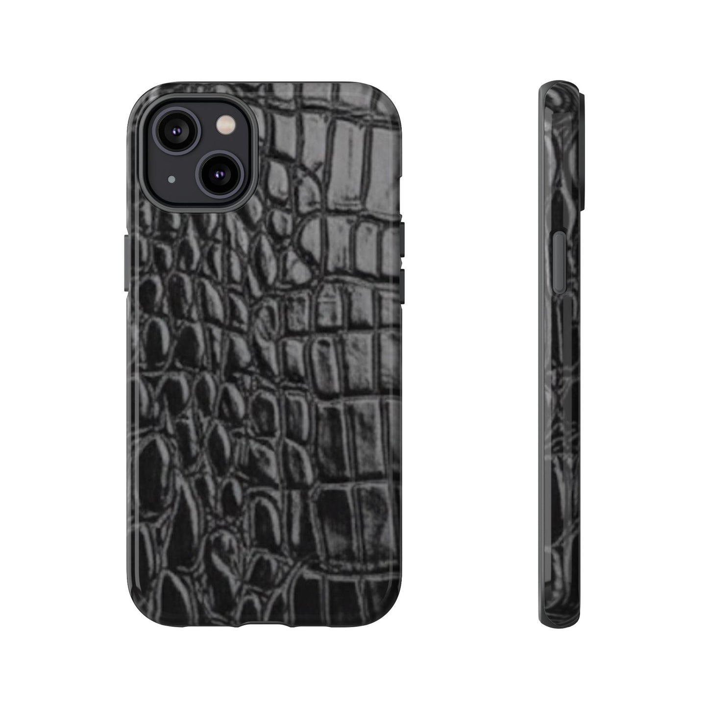 Sleek Crocodile skin print Phone Case, Tough Phone Cover, Animal Print Cases, Stylish Protective Cases, Gift for Him/Her, Black Leather Style