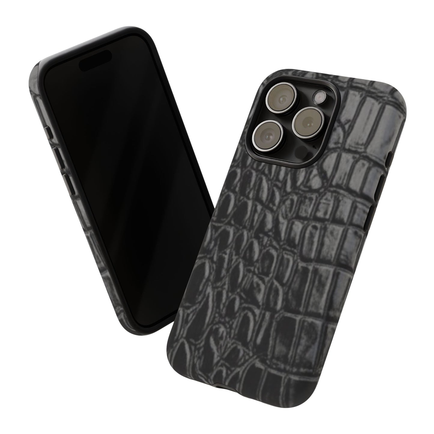 Sleek Crocodile skin print Phone Case, Tough Phone Cover, Animal Print Cases, Stylish Protective Cases, Gift for Him/Her, Black Leather Style