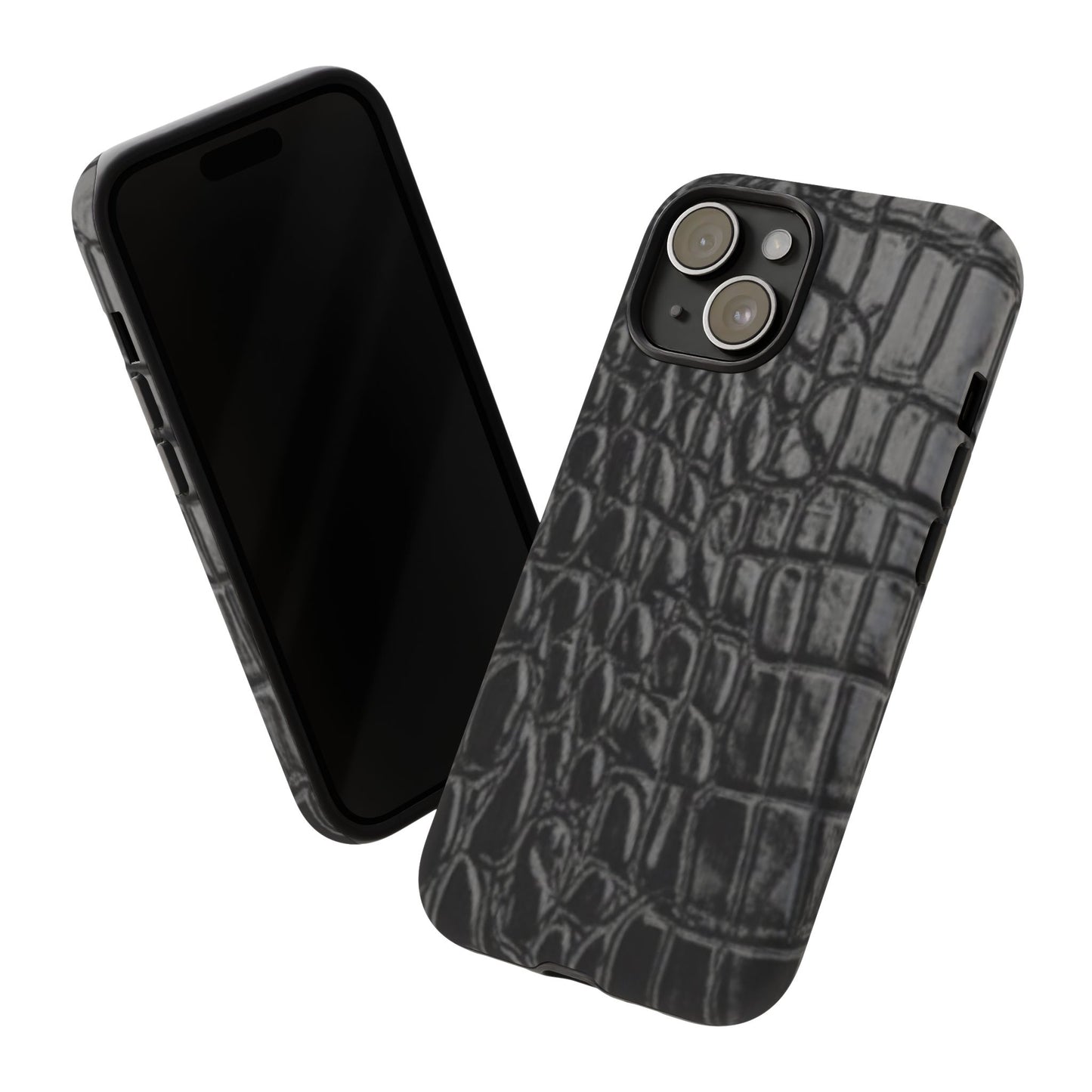 Sleek Crocodile skin print Phone Case, Tough Phone Cover, Animal Print Cases, Stylish Protective Cases, Gift for Him/Her, Black Leather Style