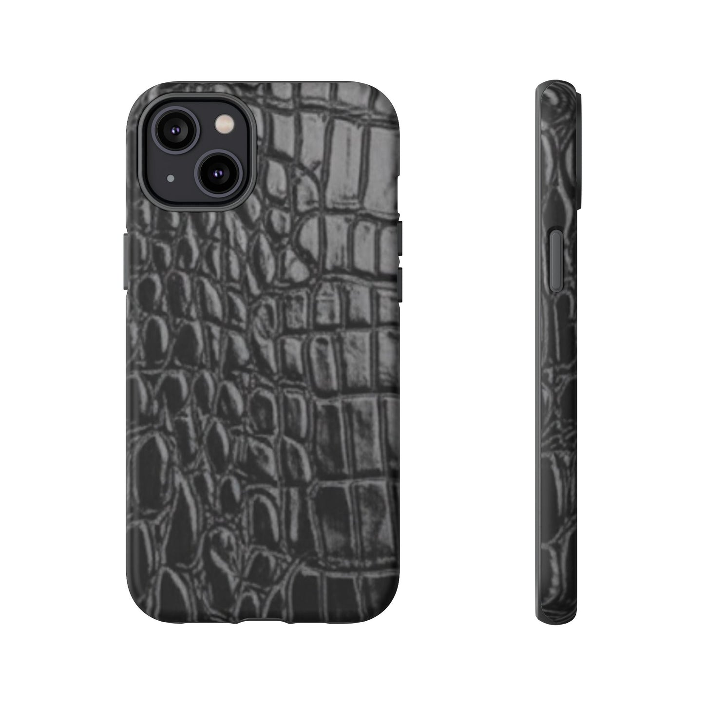 Sleek Crocodile skin print Phone Case, Tough Phone Cover, Animal Print Cases, Stylish Protective Cases, Gift for Him/Her, Black Leather Style