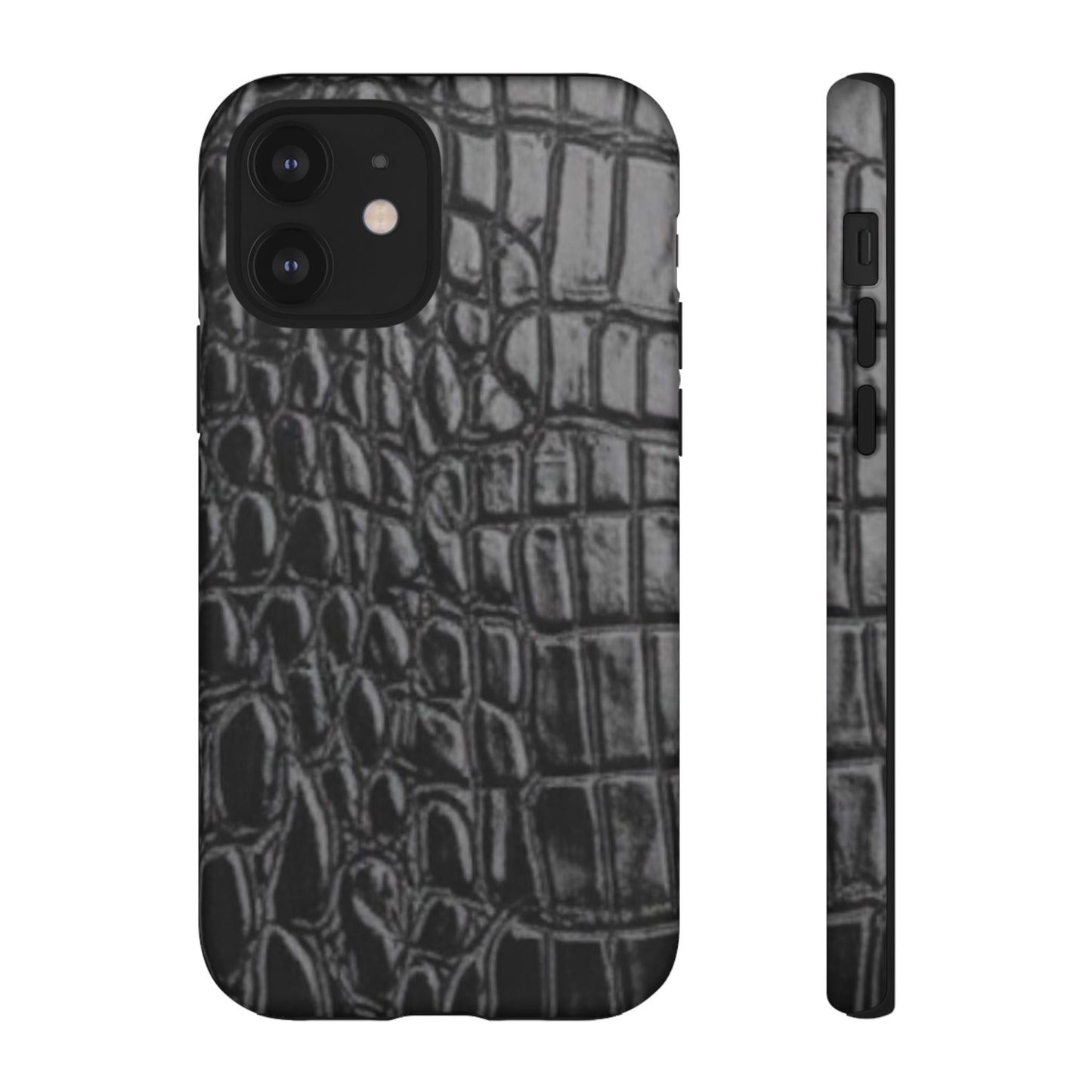 Sleek Crocodile skin print Phone Case, Tough Phone Cover, Animal Print Cases, Stylish Protective Cases, Gift for Him/Her, Black Leather Style