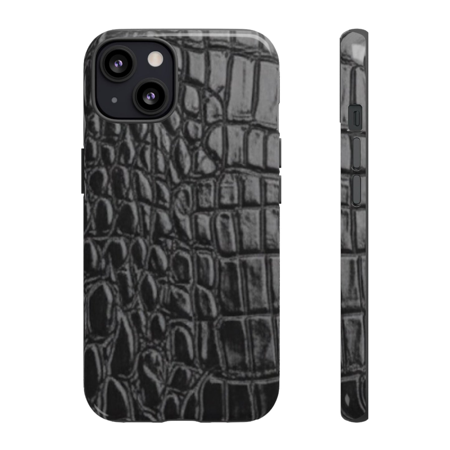 Sleek Crocodile skin print Phone Case, Tough Phone Cover, Animal Print Cases, Stylish Protective Cases, Gift for Him/Her, Black Leather Style