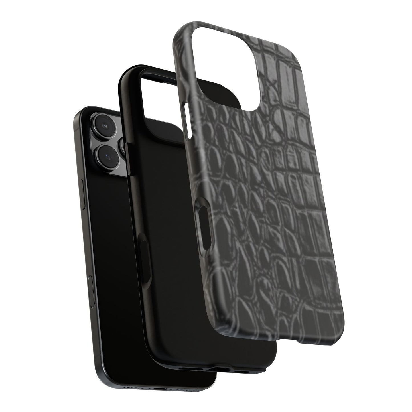 Sleek Crocodile skin print Phone Case, Tough Phone Cover, Animal Print Cases, Stylish Protective Cases, Gift for Him/Her, Black Leather Style