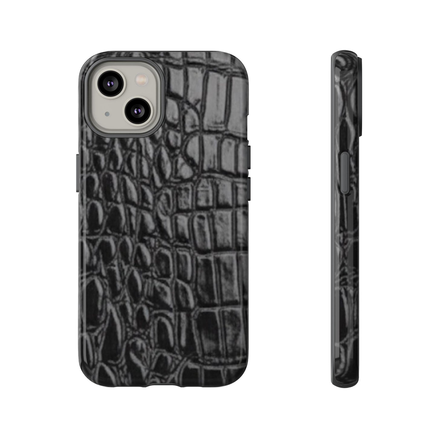 Sleek Crocodile skin print Phone Case, Tough Phone Cover, Animal Print Cases, Stylish Protective Cases, Gift for Him/Her, Black Leather Style