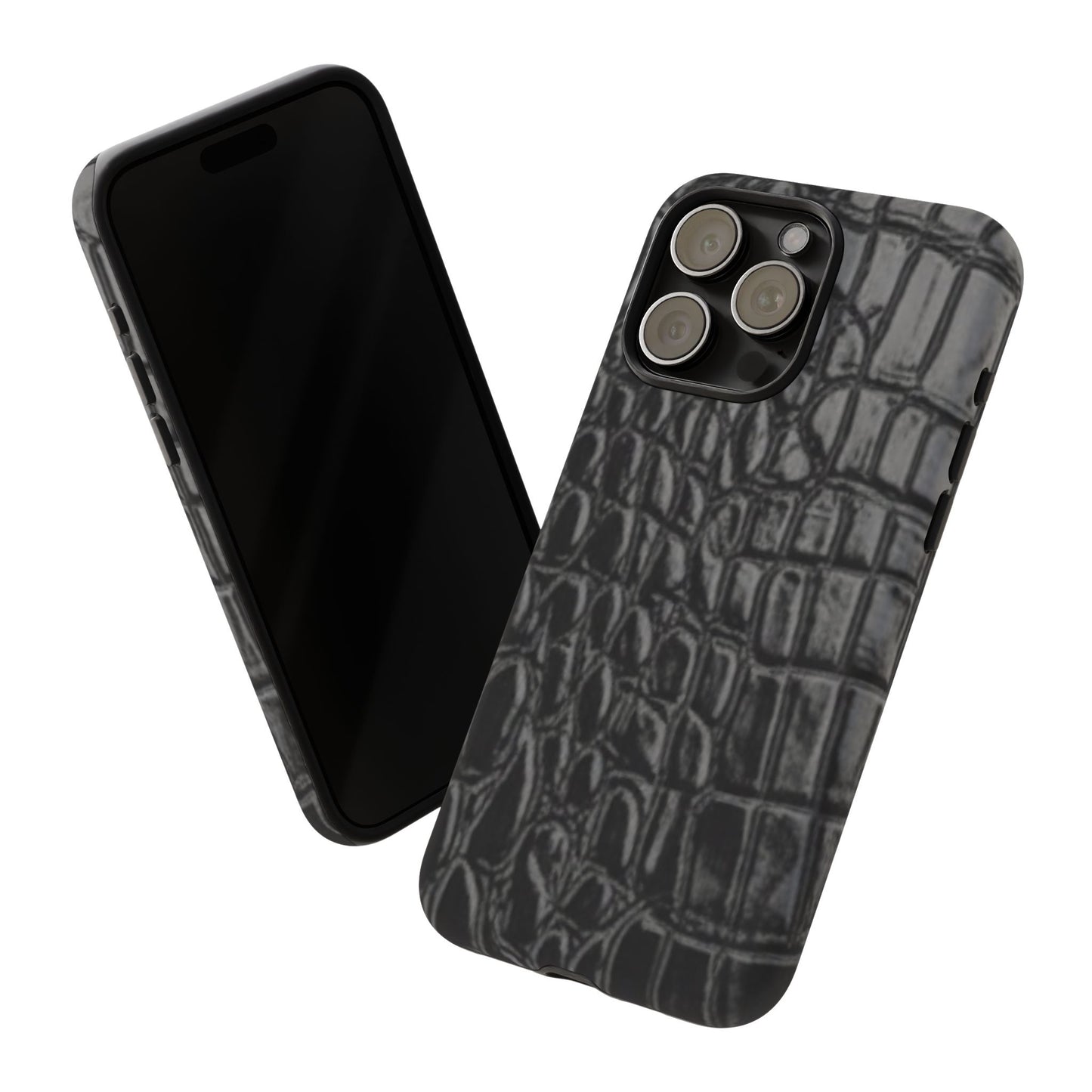 Sleek Crocodile skin print Phone Case, Tough Phone Cover, Animal Print Cases, Stylish Protective Cases, Gift for Him/Her, Black Leather Style