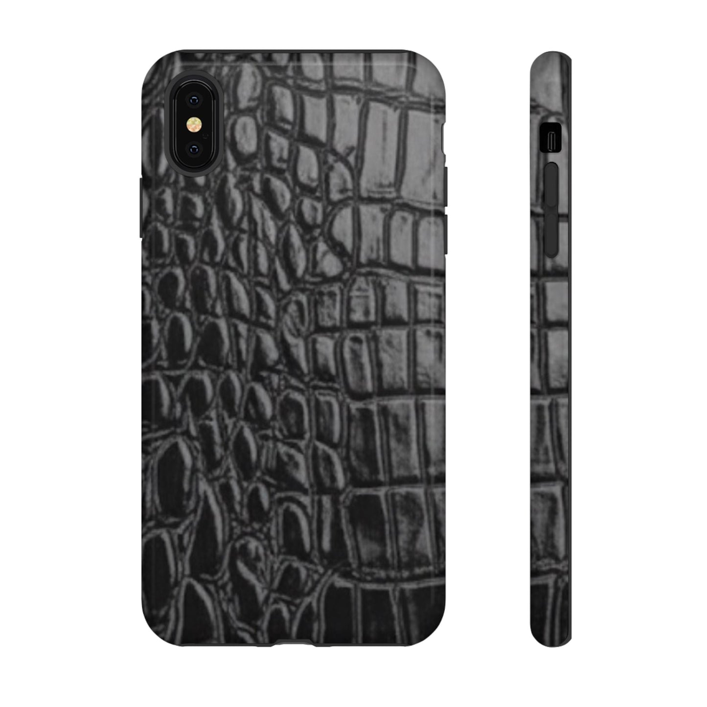 Sleek Crocodile skin print Phone Case, Tough Phone Cover, Animal Print Cases, Stylish Protective Cases, Gift for Him/Her, Black Leather Style