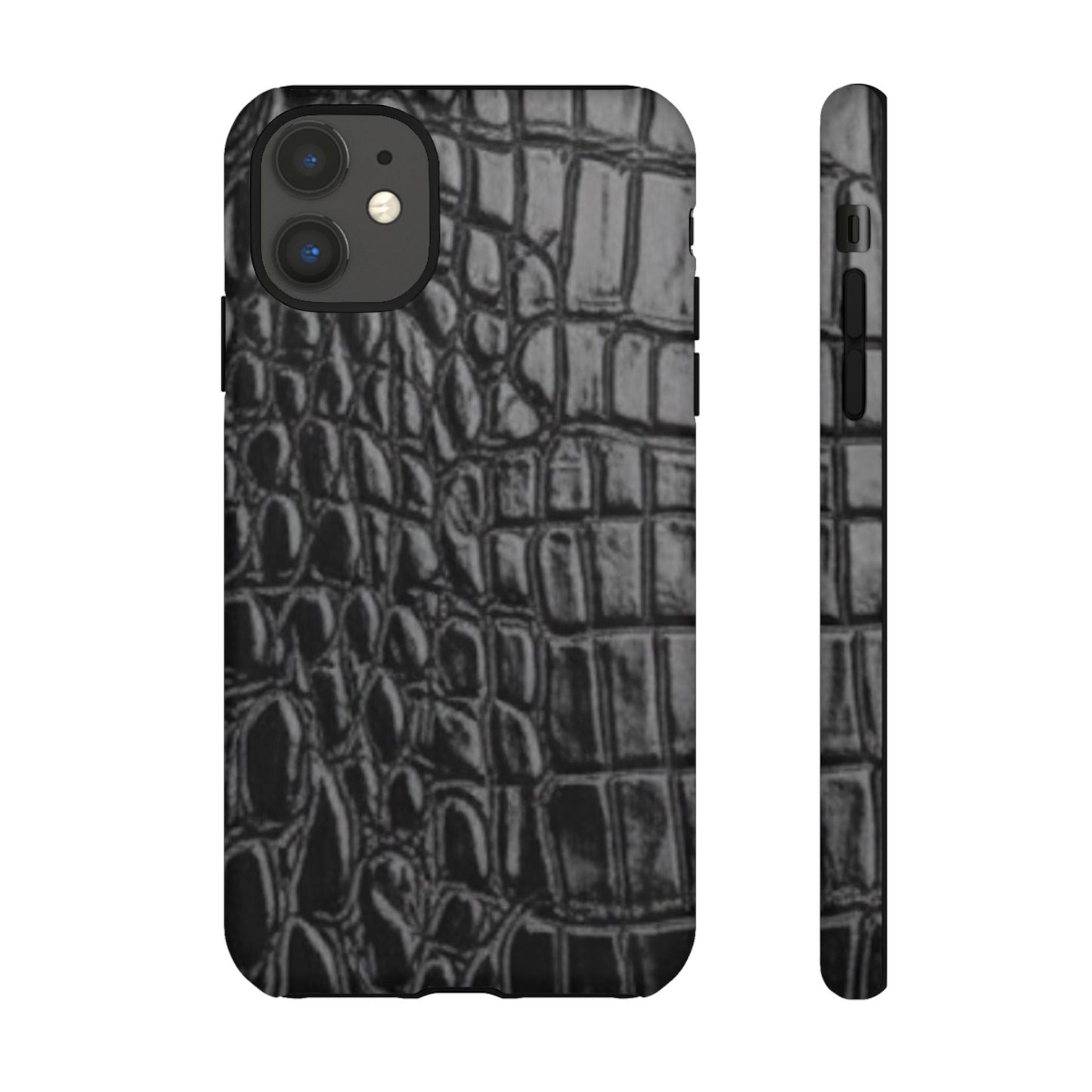 Sleek Crocodile skin print Phone Case, Tough Phone Cover, Animal Print Cases, Stylish Protective Cases, Gift for Him/Her, Black Leather Style