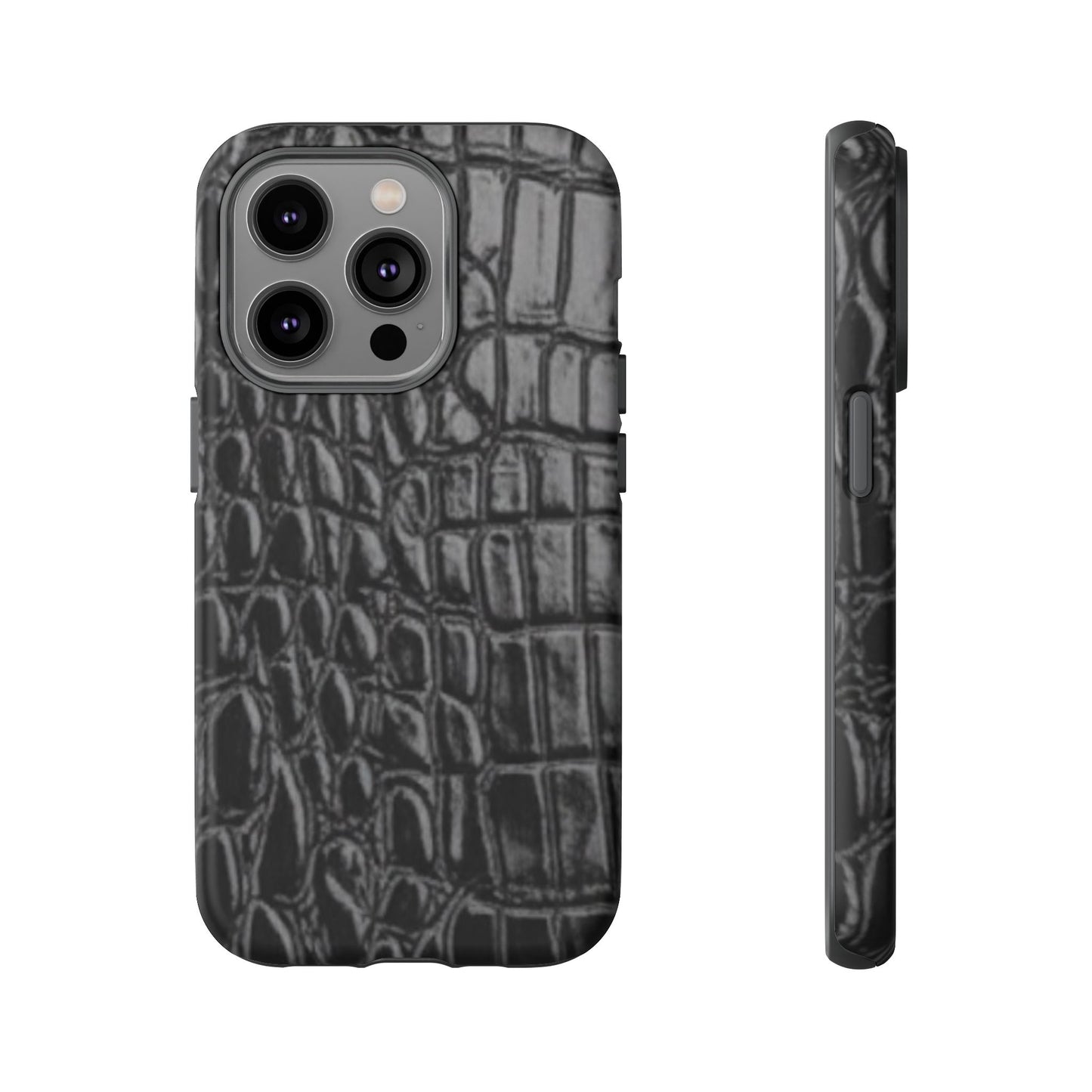 Sleek Crocodile skin print Phone Case, Tough Phone Cover, Animal Print Cases, Stylish Protective Cases, Gift for Him/Her, Black Leather Style