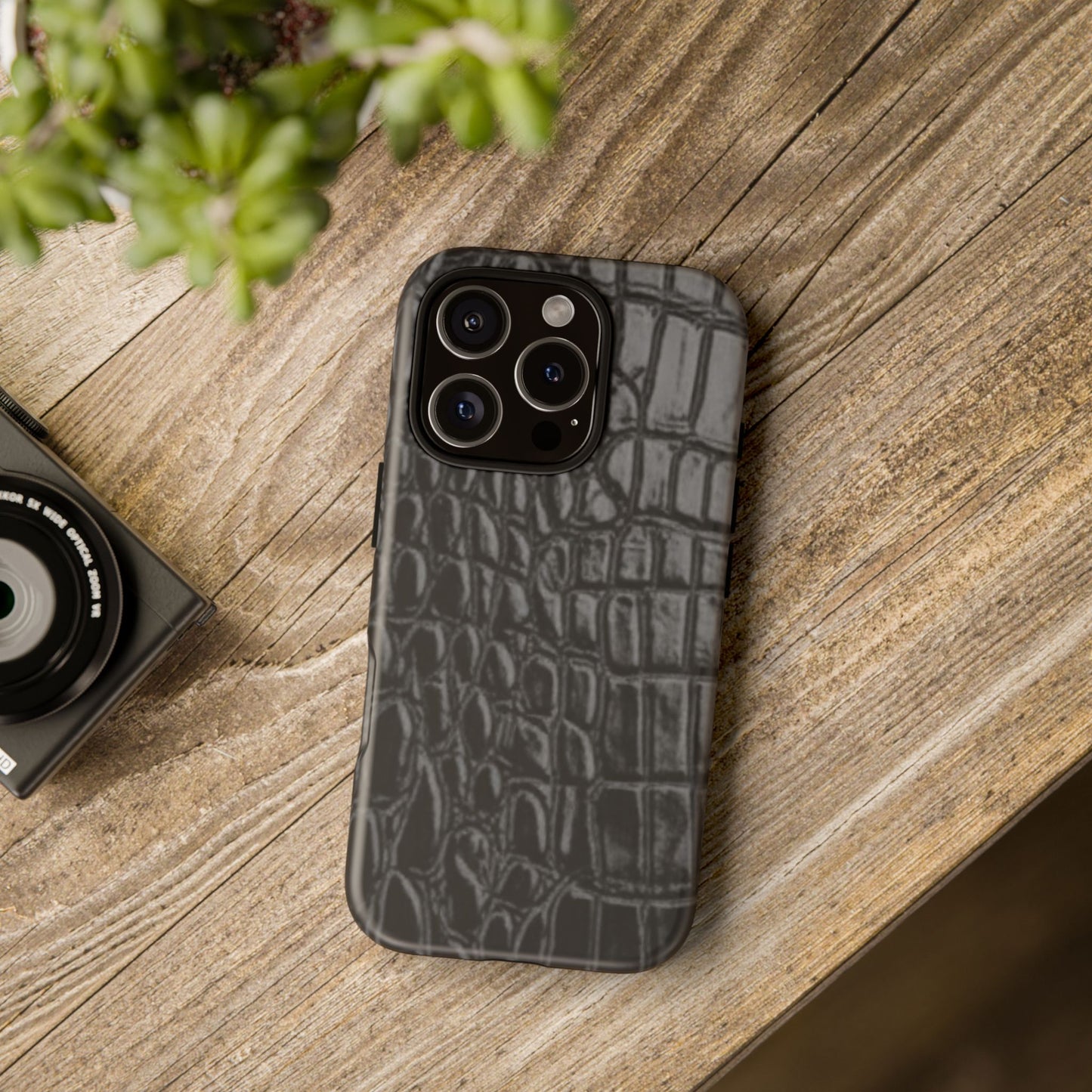 Sleek Crocodile skin print Phone Case, Tough Phone Cover, Animal Print Cases, Stylish Protective Cases, Gift for Him/Her, Black Leather Style