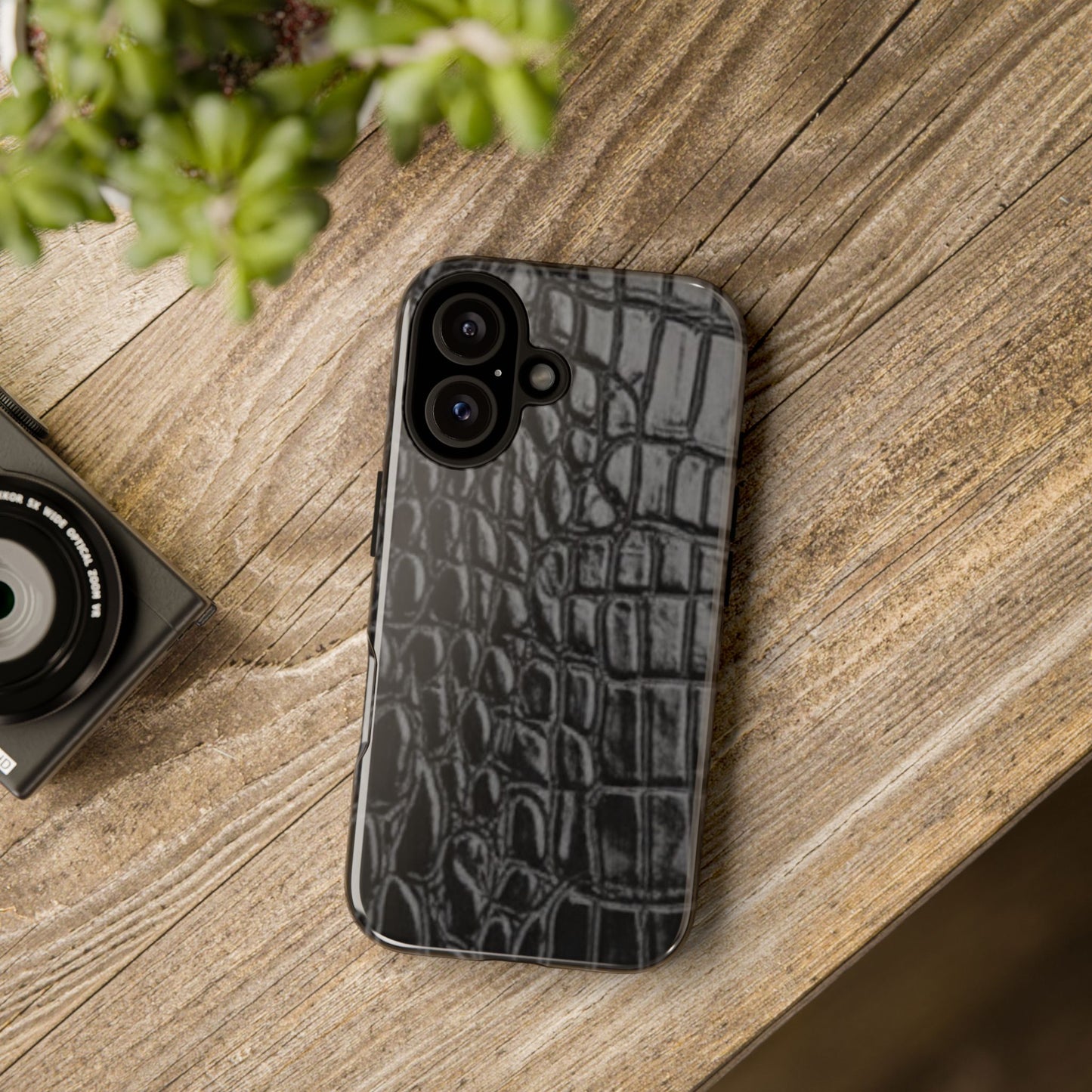 Sleek Crocodile skin print Phone Case, Tough Phone Cover, Animal Print Cases, Stylish Protective Cases, Gift for Him/Her, Black Leather Style