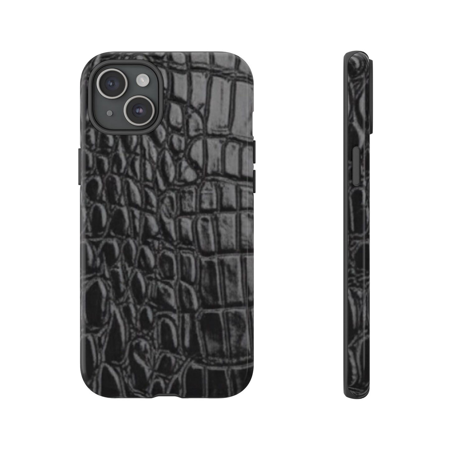 Sleek Crocodile skin print Phone Case, Tough Phone Cover, Animal Print Cases, Stylish Protective Cases, Gift for Him/Her, Black Leather Style