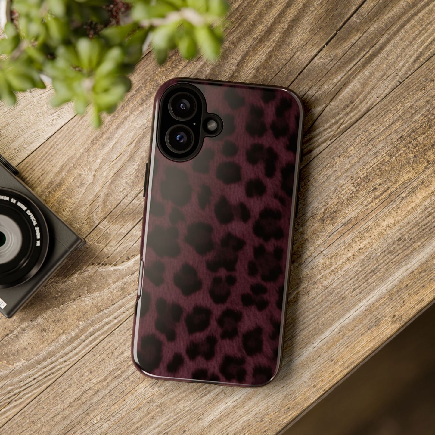 Maroon Leopard Print Phone Case, Tough Cases for Style Lovers, Fashionable Protection, Unique Gifts for Her, Trendy Accessories