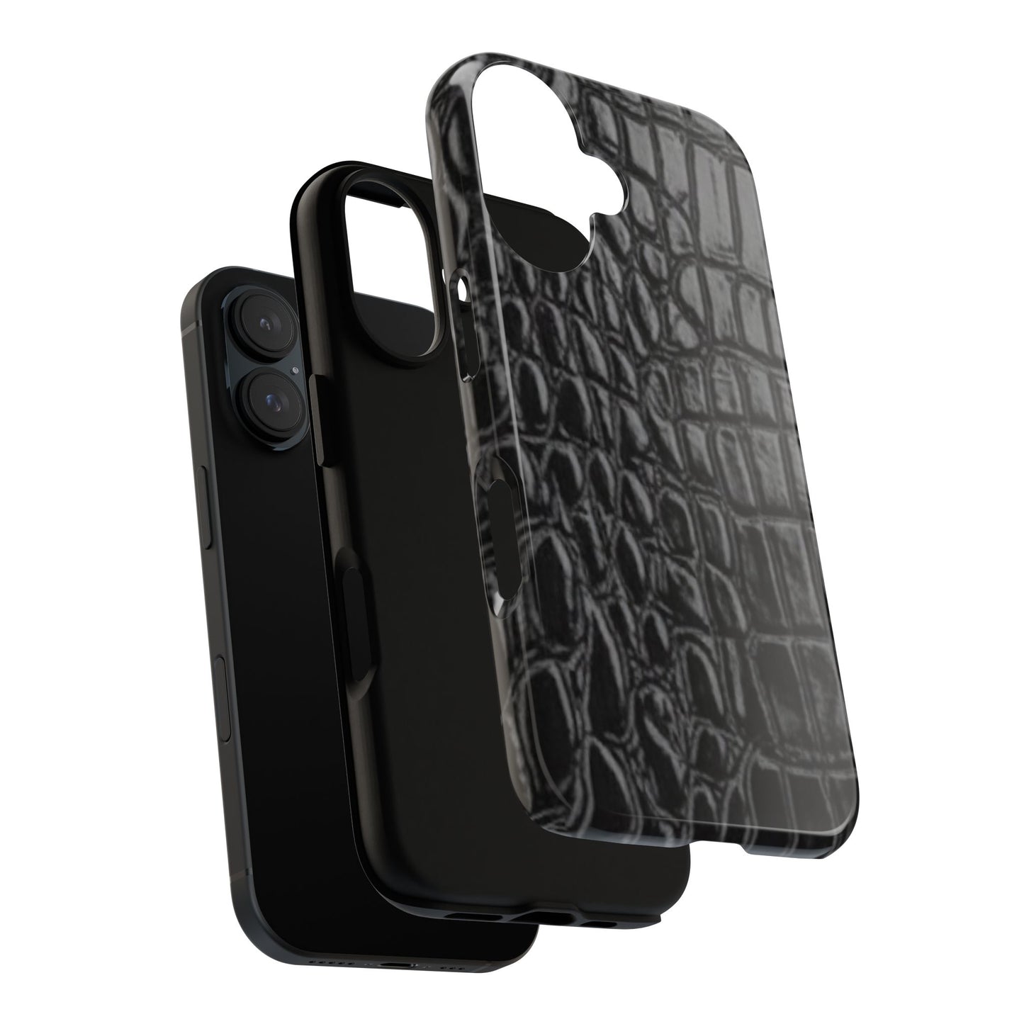 Sleek Crocodile skin print Phone Case, Tough Phone Cover, Animal Print Cases, Stylish Protective Cases, Gift for Him/Her, Black Leather Style
