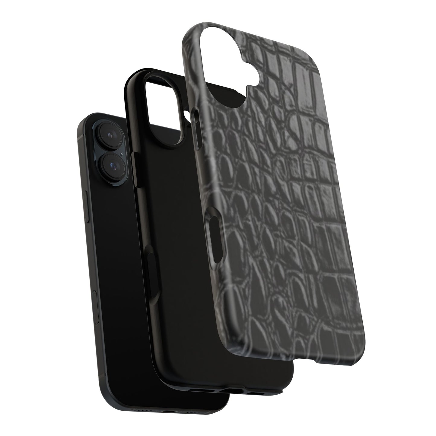 Sleek Crocodile skin print Phone Case, Tough Phone Cover, Animal Print Cases, Stylish Protective Cases, Gift for Him/Her, Black Leather Style