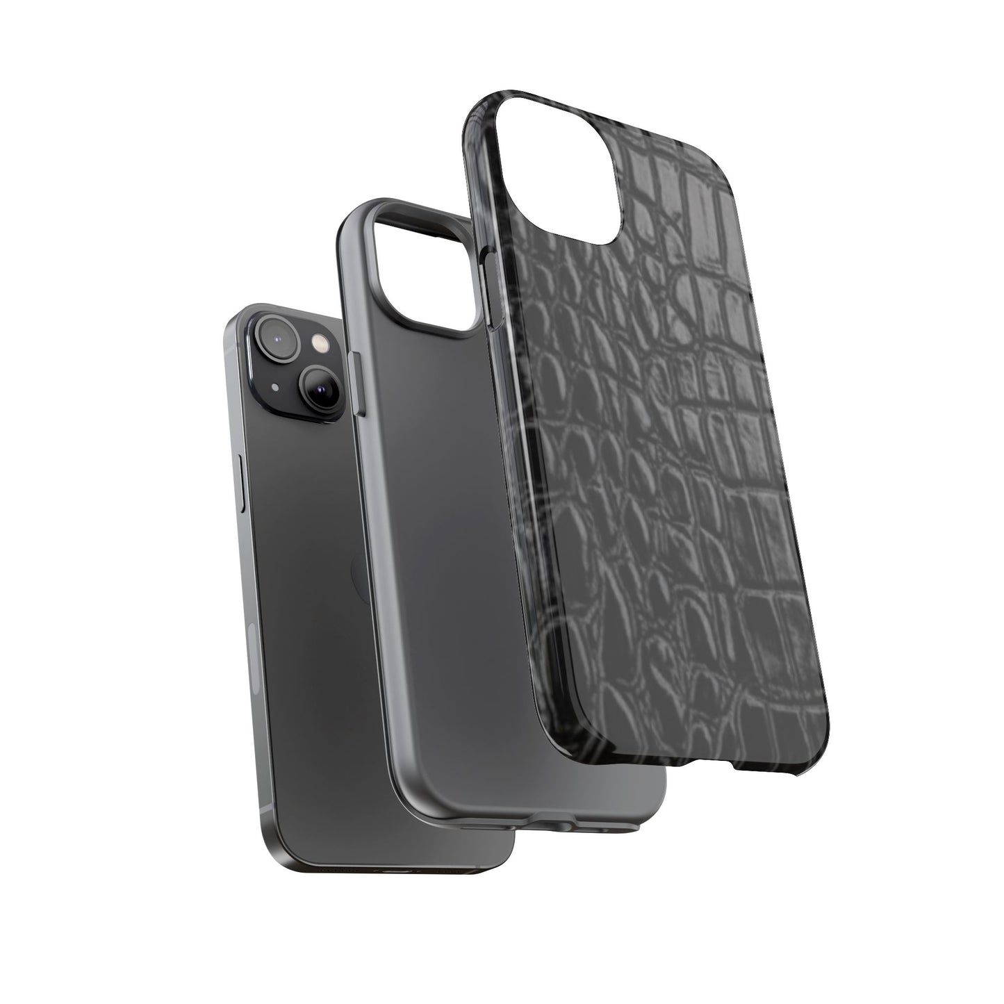 Sleek Crocodile skin print Phone Case, Tough Phone Cover, Animal Print Cases, Stylish Protective Cases, Gift for Him/Her, Black Leather Style