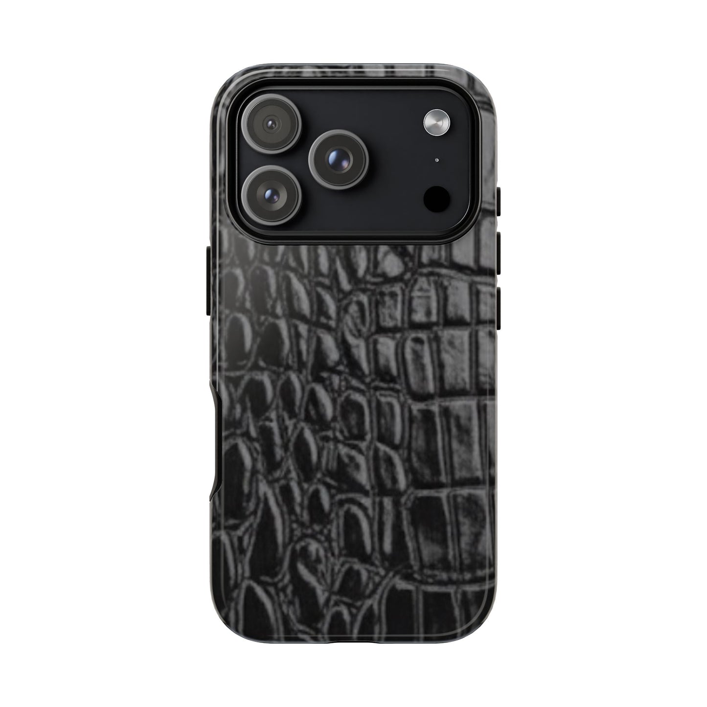 Sleek Crocodile skin print Phone Case, Tough Phone Cover, Animal Print Cases, Stylish Protective Cases, Gift for Him/Her, Black Leather Style
