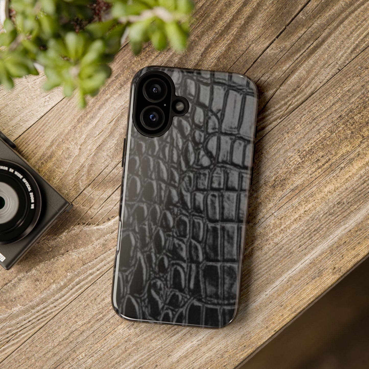 Sleek Crocodile skin print Phone Case, Tough Phone Cover, Animal Print Cases, Stylish Protective Cases, Gift for Him/Her, Black Leather Style