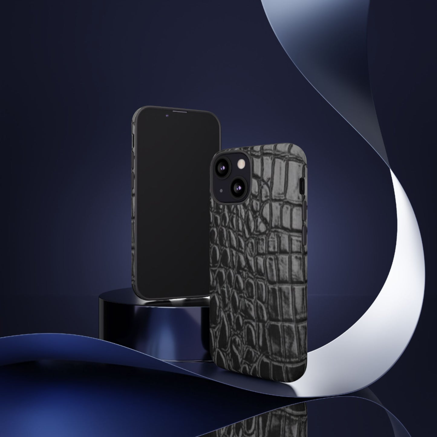 Sleek Crocodile skin print Phone Case, Tough Phone Cover, Animal Print Cases, Stylish Protective Cases, Gift for Him/Her, Black Leather Style