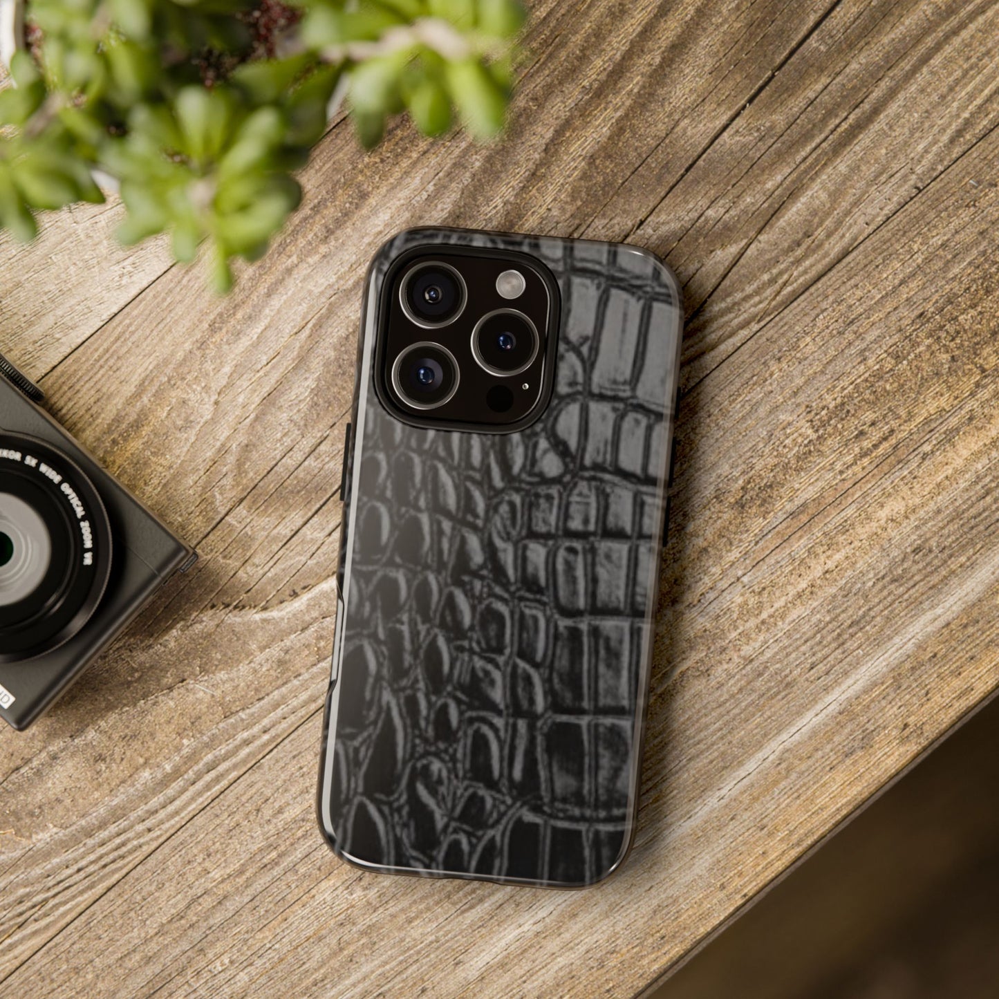 Sleek Crocodile skin print Phone Case, Tough Phone Cover, Animal Print Cases, Stylish Protective Cases, Gift for Him/Her, Black Leather Style