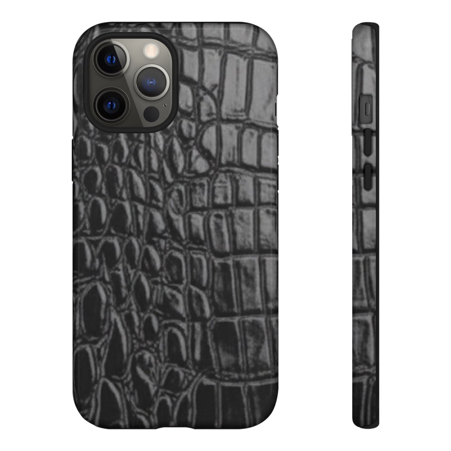 Sleek Crocodile skin print Phone Case, Tough Phone Cover, Animal Print Cases, Stylish Protective Cases, Gift for Him/Her, Black Leather Style