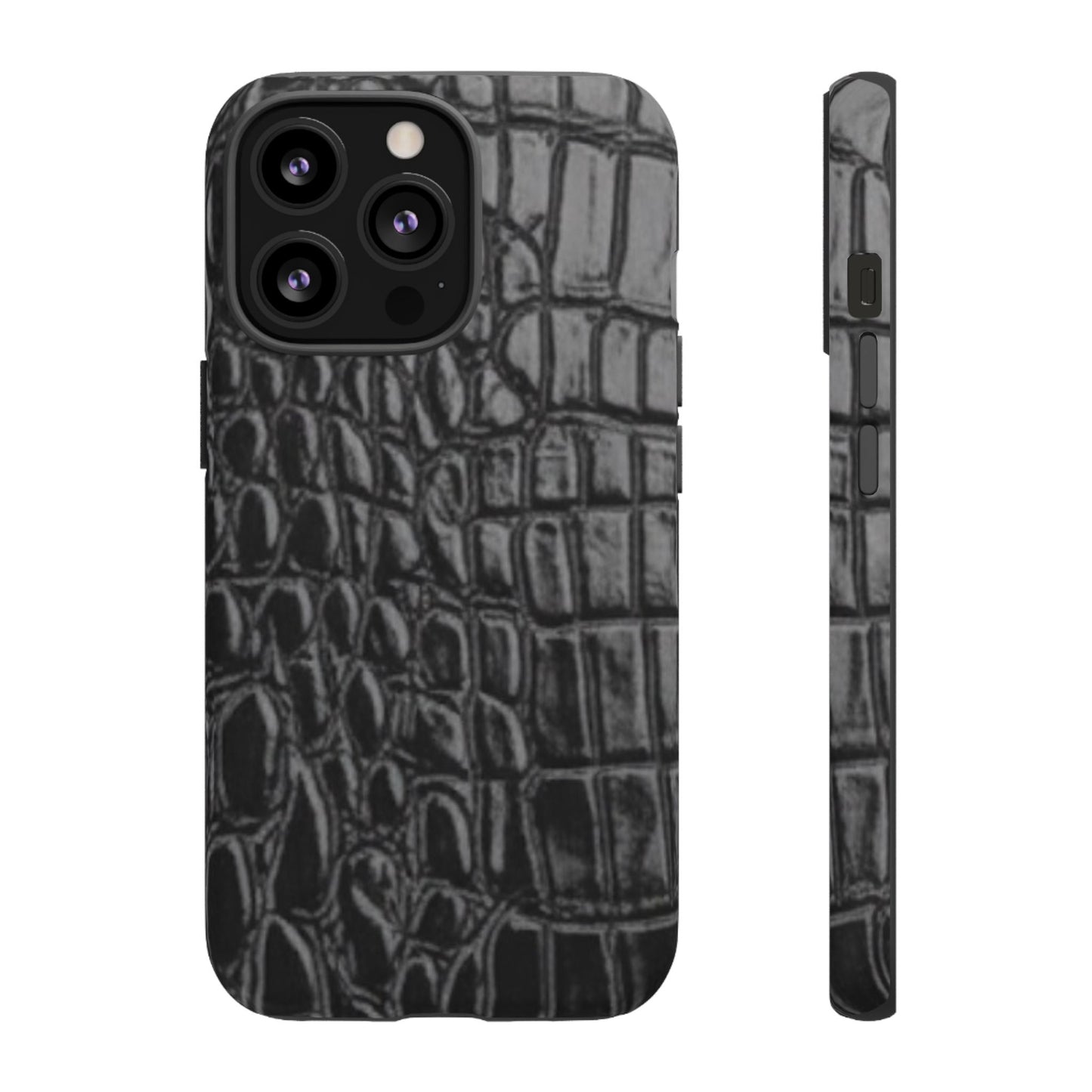 Sleek Crocodile skin print Phone Case, Tough Phone Cover, Animal Print Cases, Stylish Protective Cases, Gift for Him/Her, Black Leather Style