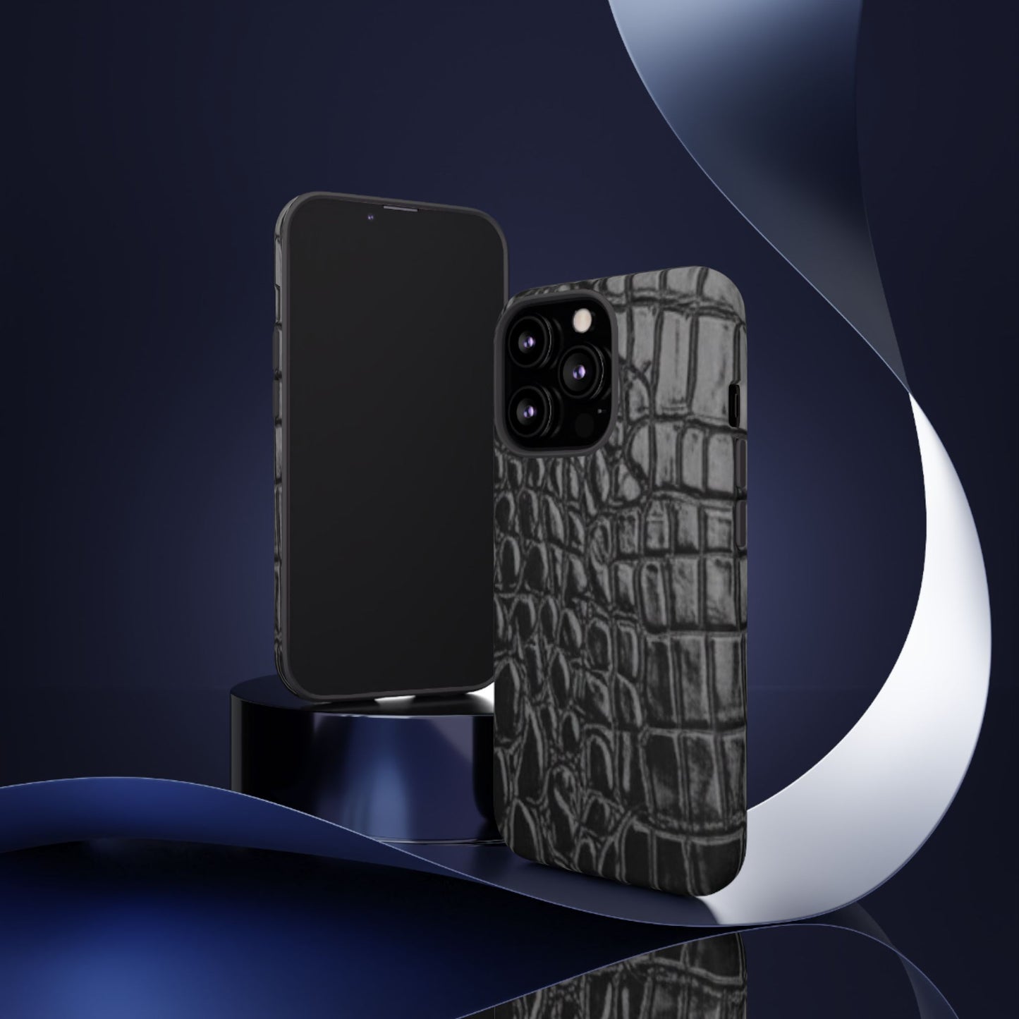 Sleek Crocodile skin print Phone Case, Tough Phone Cover, Animal Print Cases, Stylish Protective Cases, Gift for Him/Her, Black Leather Style