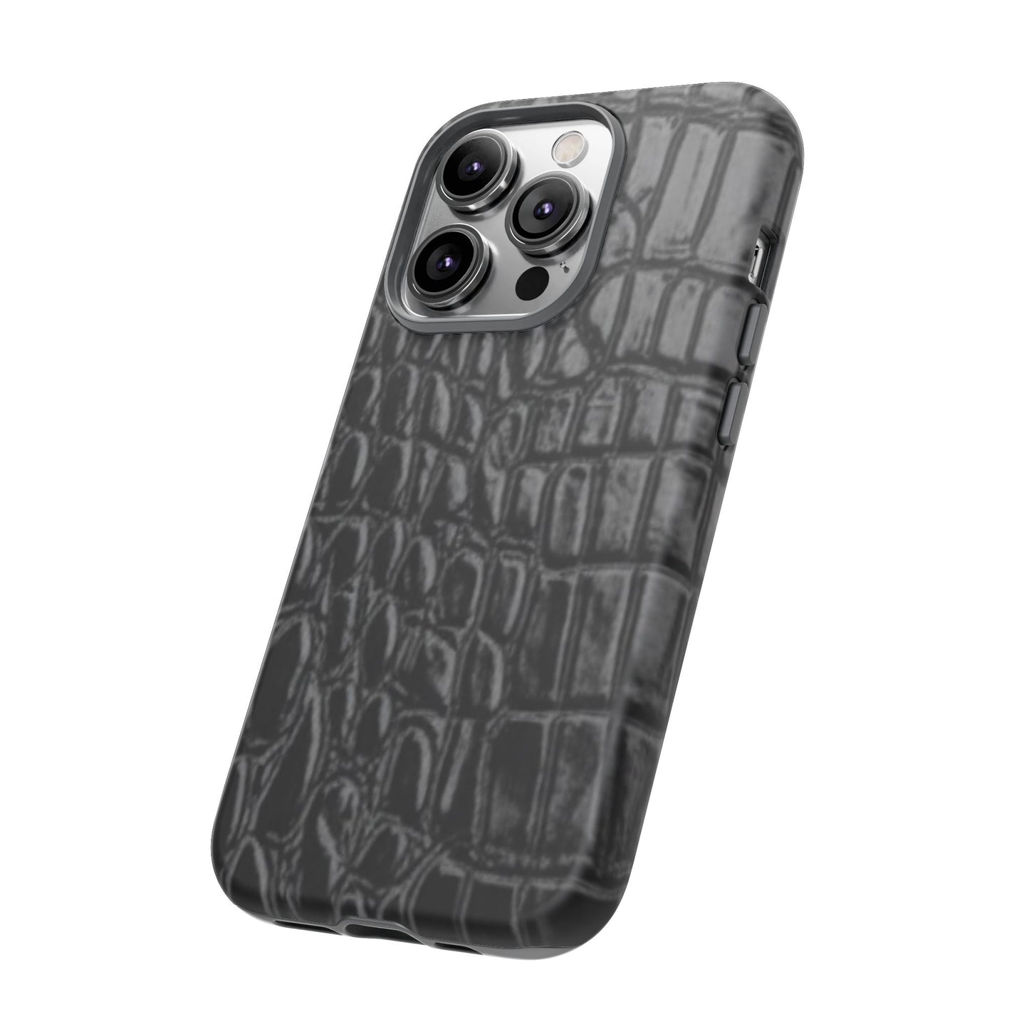 Sleek Crocodile skin print Phone Case, Tough Phone Cover, Animal Print Cases, Stylish Protective Cases, Gift for Him/Her, Black Leather Style