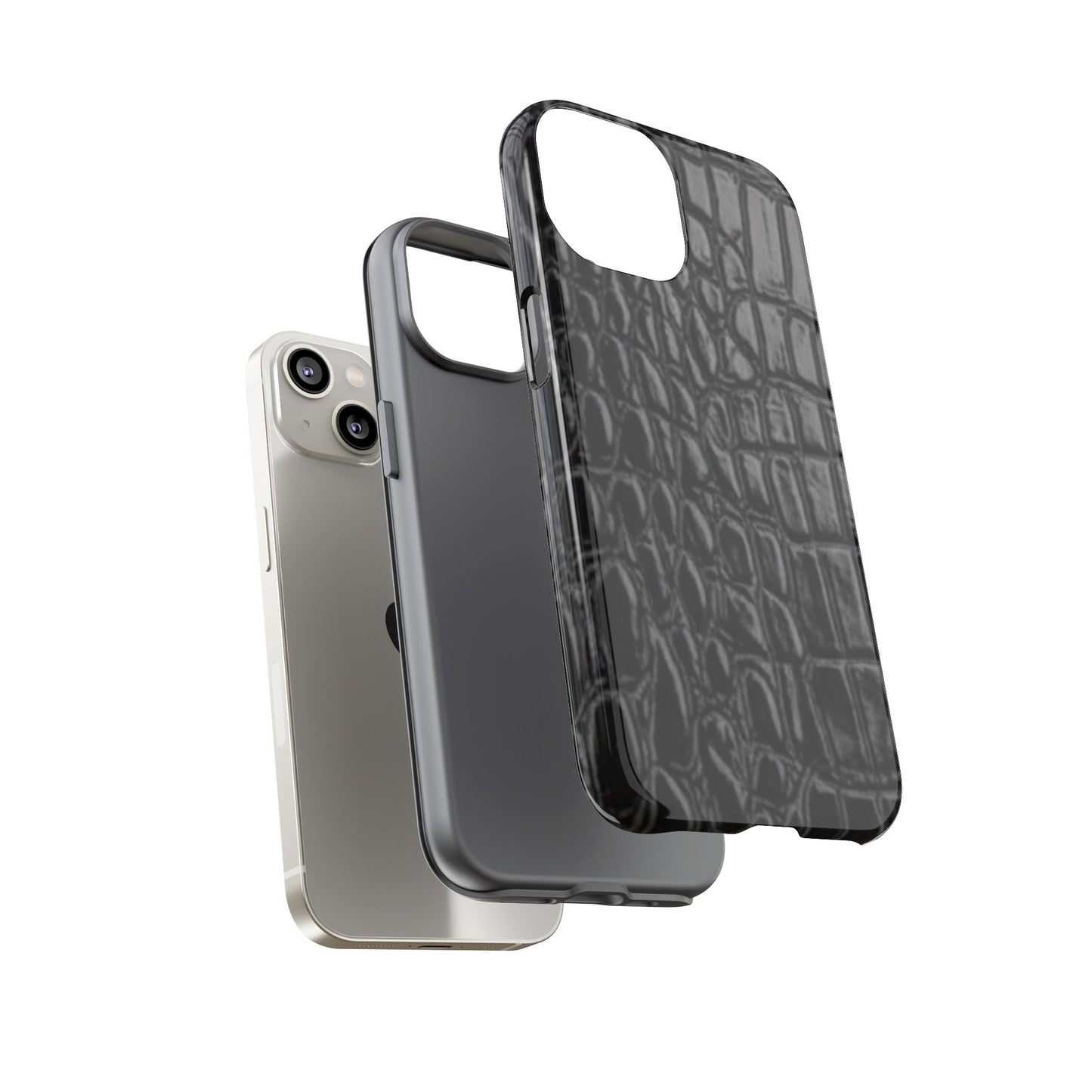 Sleek Crocodile skin print Phone Case, Tough Phone Cover, Animal Print Cases, Stylish Protective Cases, Gift for Him/Her, Black Leather Style