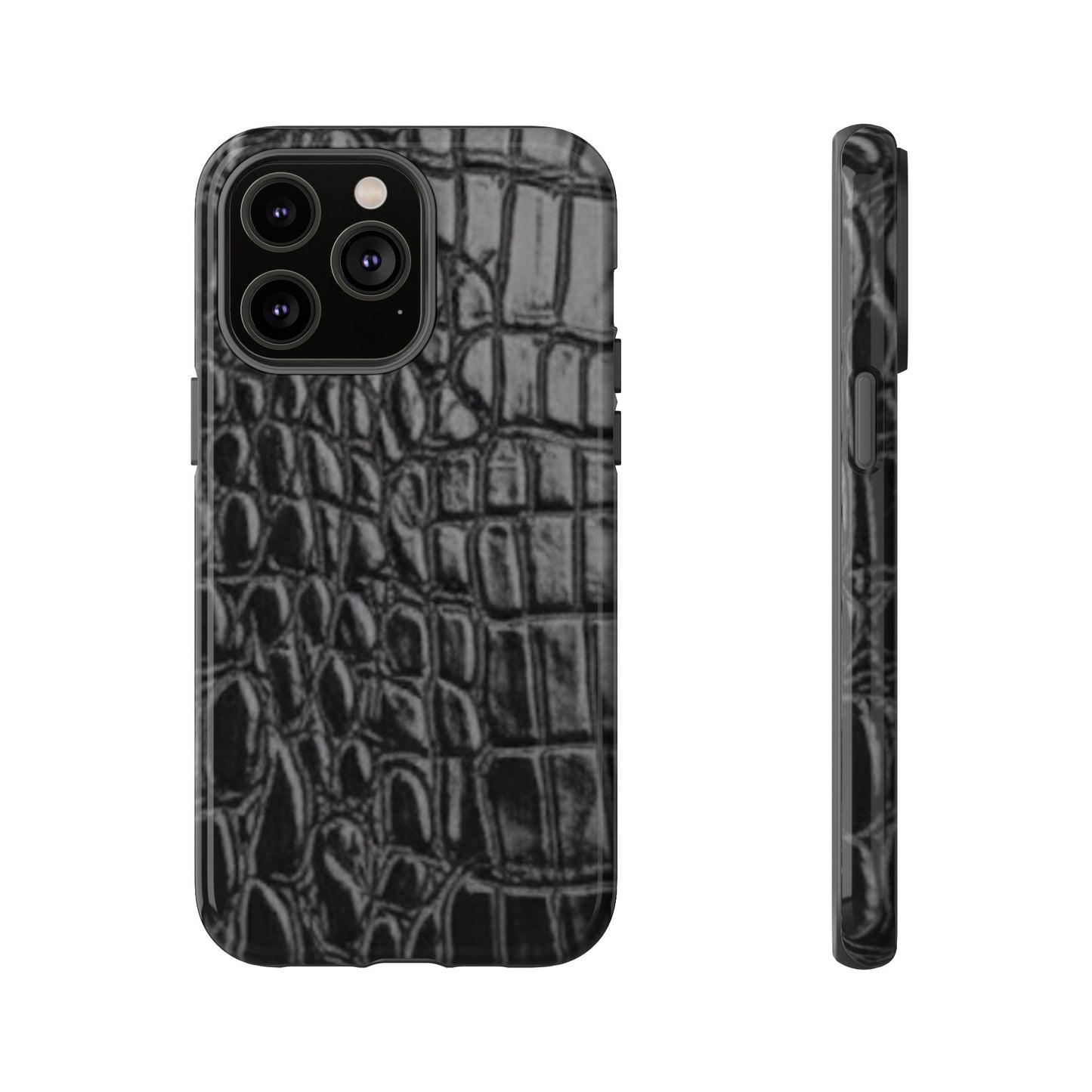 Sleek Crocodile skin print Phone Case, Tough Phone Cover, Animal Print Cases, Stylish Protective Cases, Gift for Him/Her, Black Leather Style