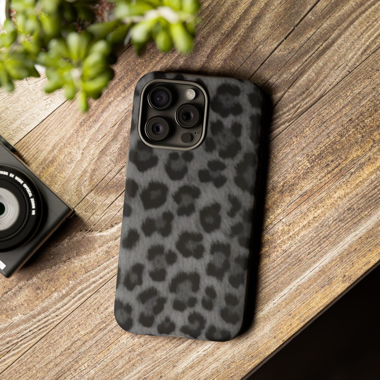 Leopard Print Dark Phone Case, Tough Cases for Animal Lovers, Stylish Protective Cover, Unique Gift for Her, Trendy Phone Accessory