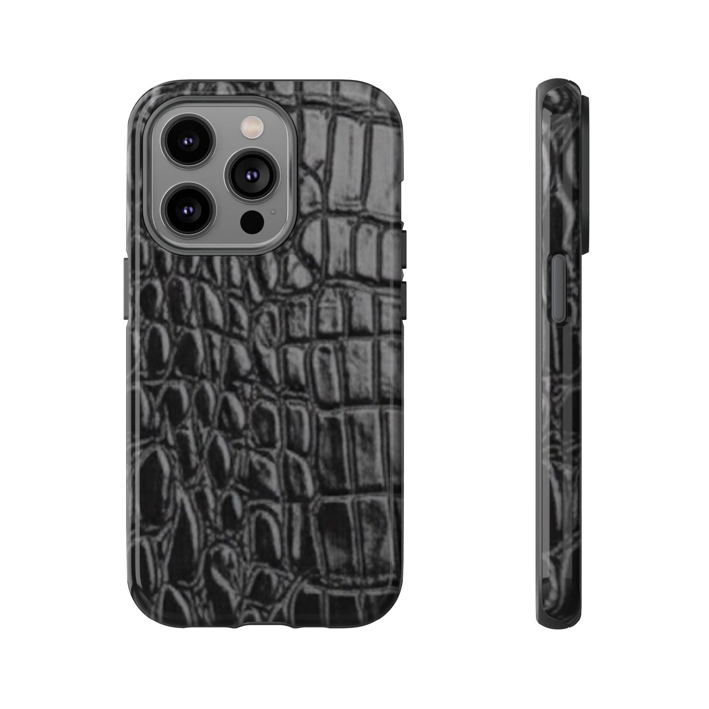 Sleek Crocodile skin print Phone Case, Tough Phone Cover, Animal Print Cases, Stylish Protective Cases, Gift for Him/Her, Black Leather Style