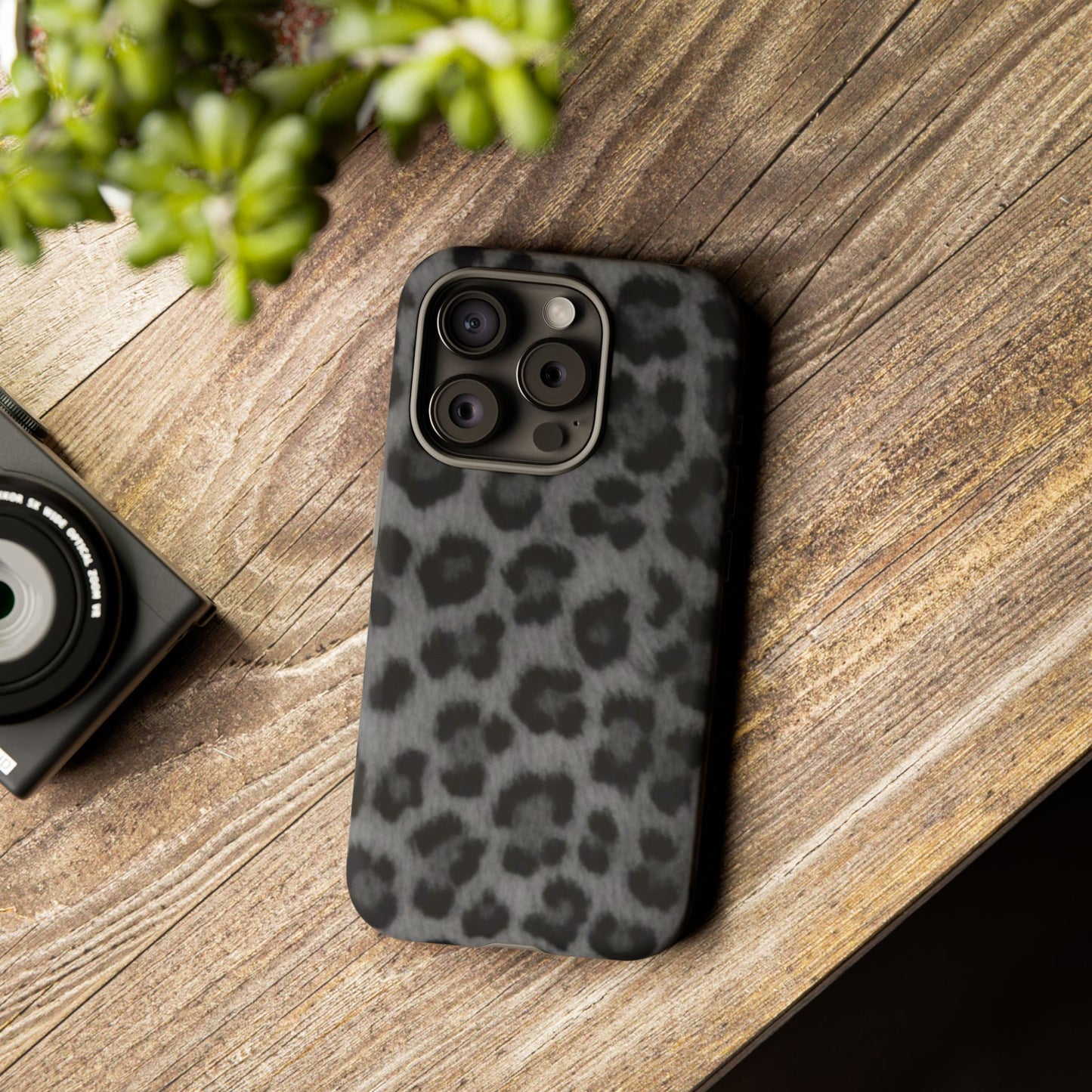 Leopard Print Dark Phone Case, Tough Cases for Animal Lovers, Stylish Protective Cover, Unique Gift for Her, Trendy Phone Accessory