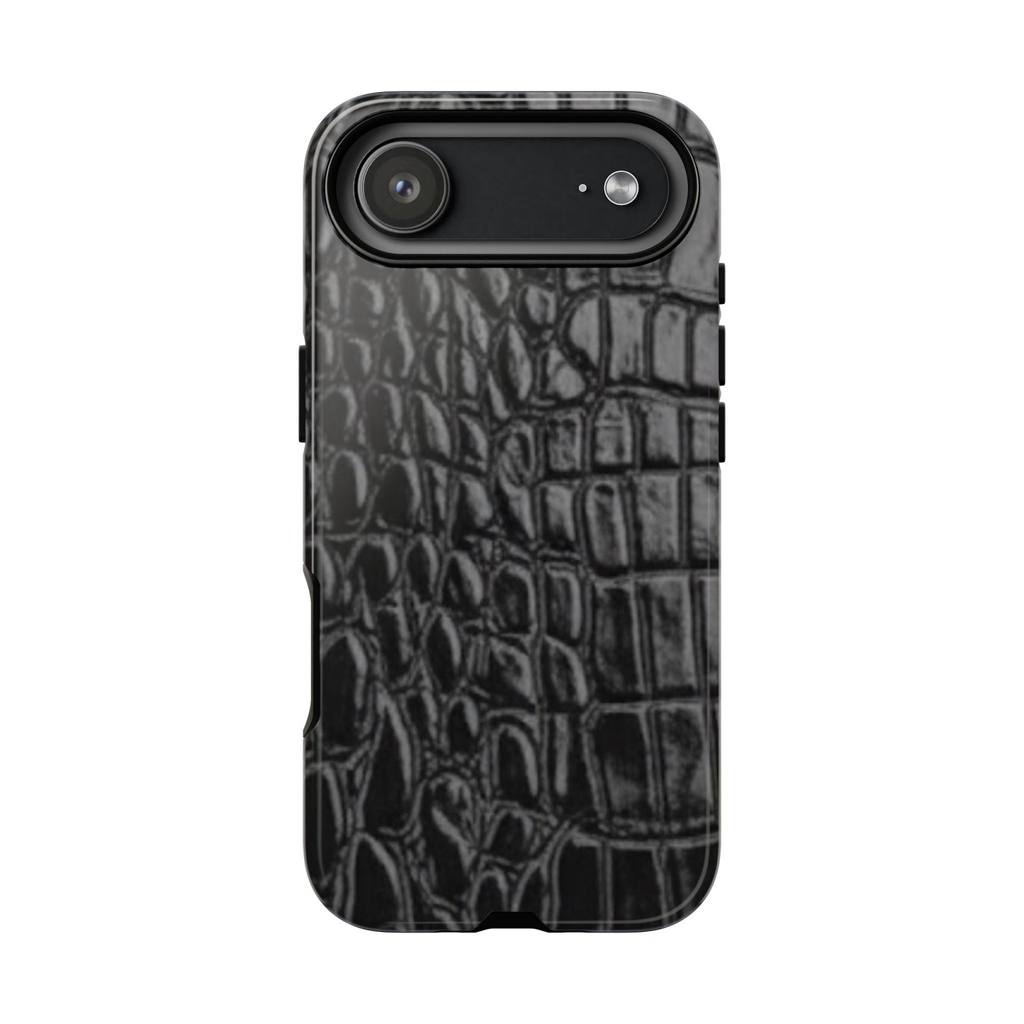 Sleek Crocodile skin print Phone Case, Tough Phone Cover, Animal Print Cases, Stylish Protective Cases, Gift for Him/Her, Black Leather Style