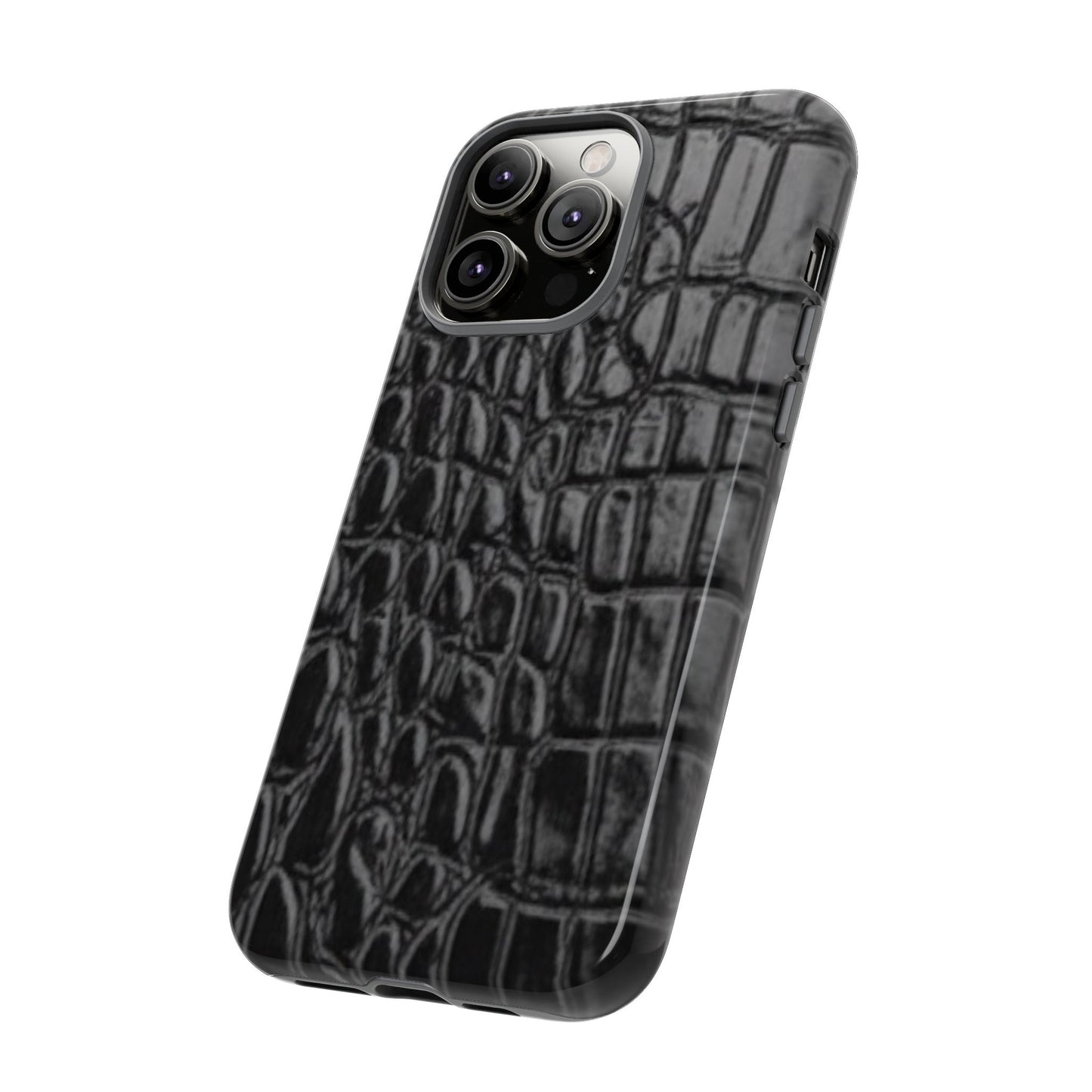 Sleek Crocodile skin print Phone Case, Tough Phone Cover, Animal Print Cases, Stylish Protective Cases, Gift for Him/Her, Black Leather Style