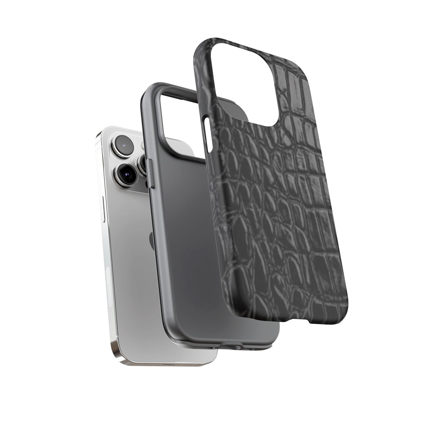 Sleek Crocodile skin print Phone Case, Tough Phone Cover, Animal Print Cases, Stylish Protective Cases, Gift for Him/Her, Black Leather Style