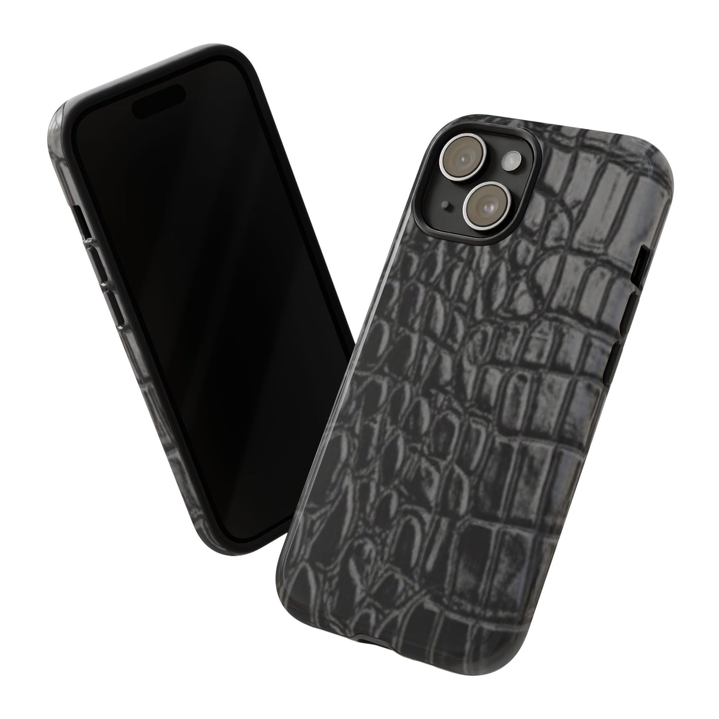 Sleek Crocodile skin print Phone Case, Tough Phone Cover, Animal Print Cases, Stylish Protective Cases, Gift for Him/Her, Black Leather Style