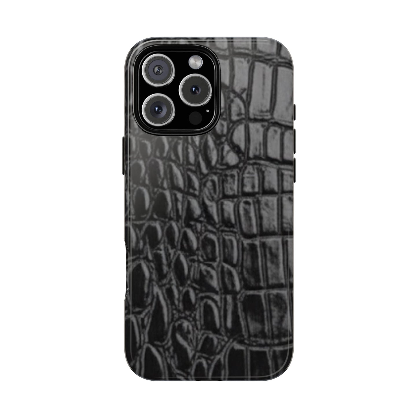 Sleek Crocodile skin print Phone Case, Tough Phone Cover, Animal Print Cases, Stylish Protective Cases, Gift for Him/Her, Black Leather Style