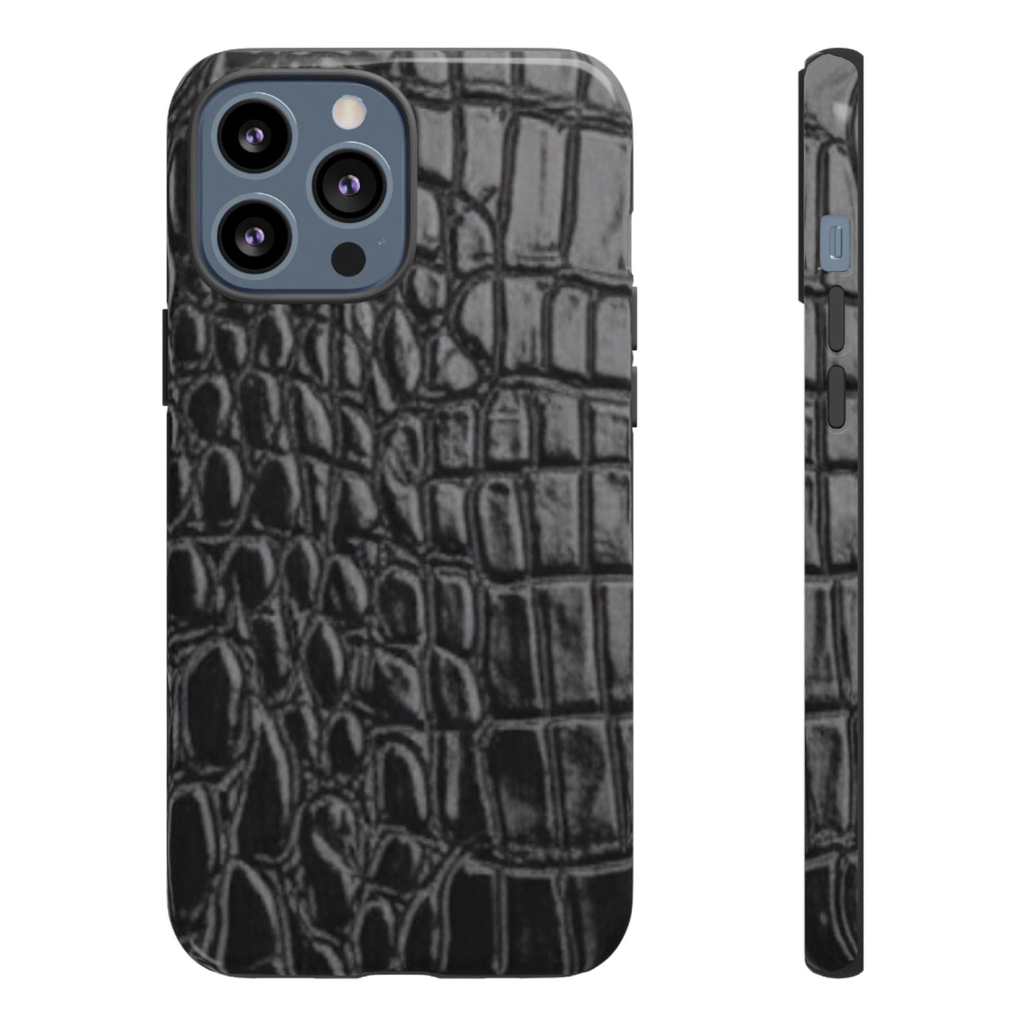 Sleek Crocodile skin print Phone Case, Tough Phone Cover, Animal Print Cases, Stylish Protective Cases, Gift for Him/Her, Black Leather Style
