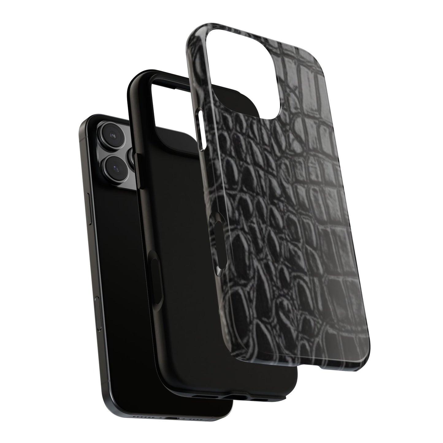 Sleek Crocodile skin print Phone Case, Tough Phone Cover, Animal Print Cases, Stylish Protective Cases, Gift for Him/Her, Black Leather Style