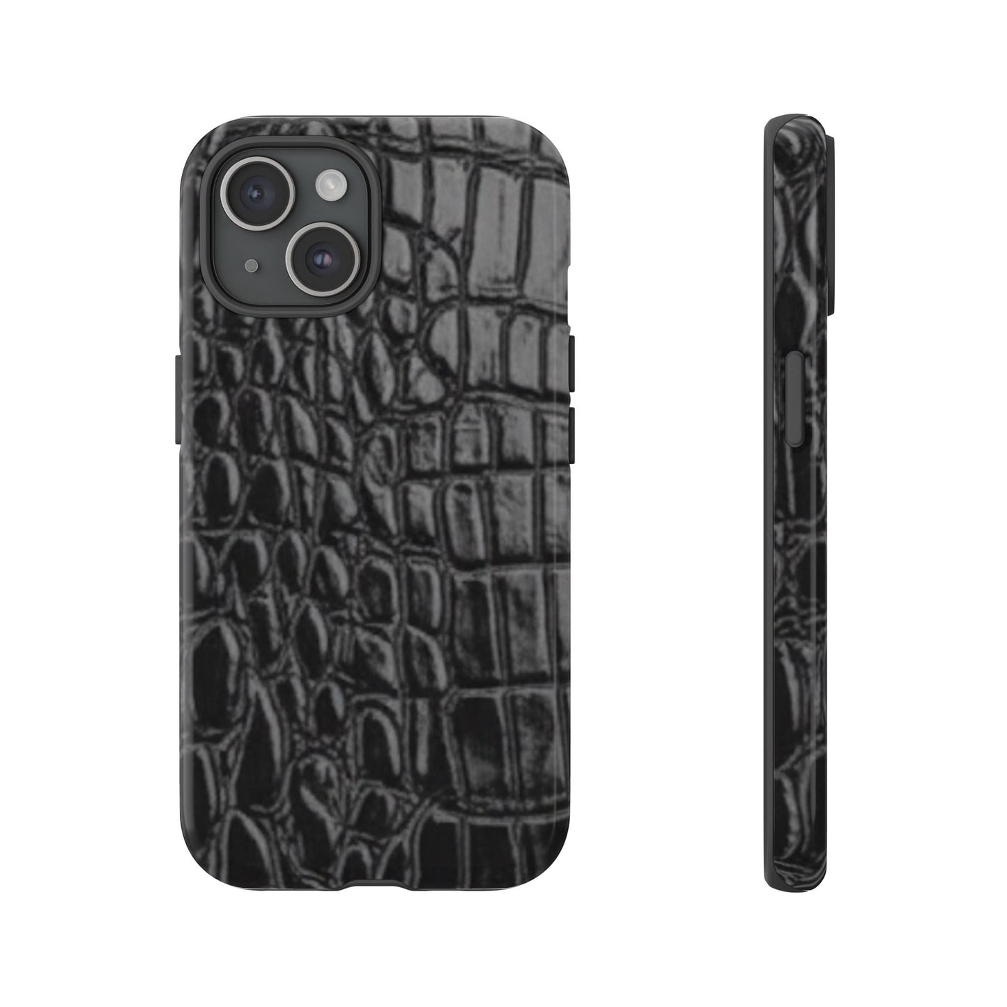 Sleek Crocodile skin print Phone Case, Tough Phone Cover, Animal Print Cases, Stylish Protective Cases, Gift for Him/Her, Black Leather Style