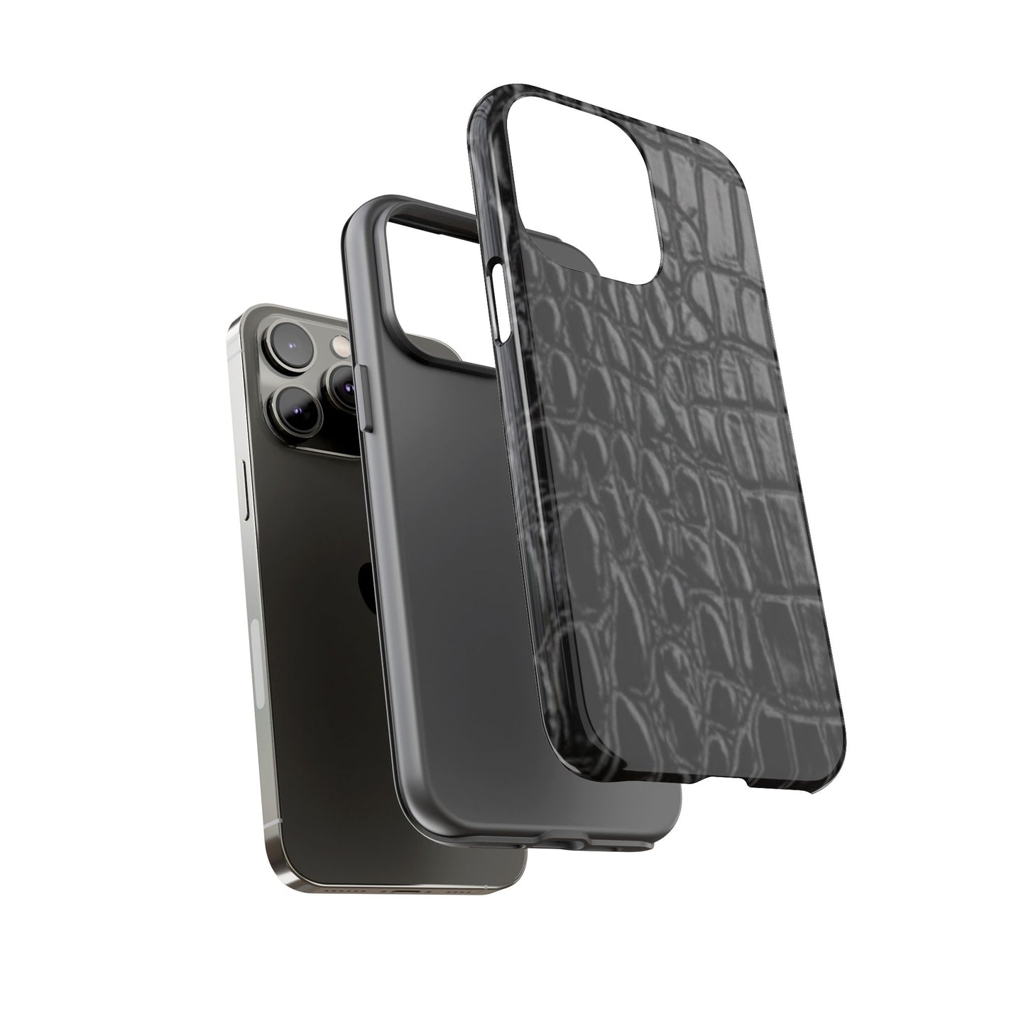 Sleek Crocodile skin print Phone Case, Tough Phone Cover, Animal Print Cases, Stylish Protective Cases, Gift for Him/Her, Black Leather Style