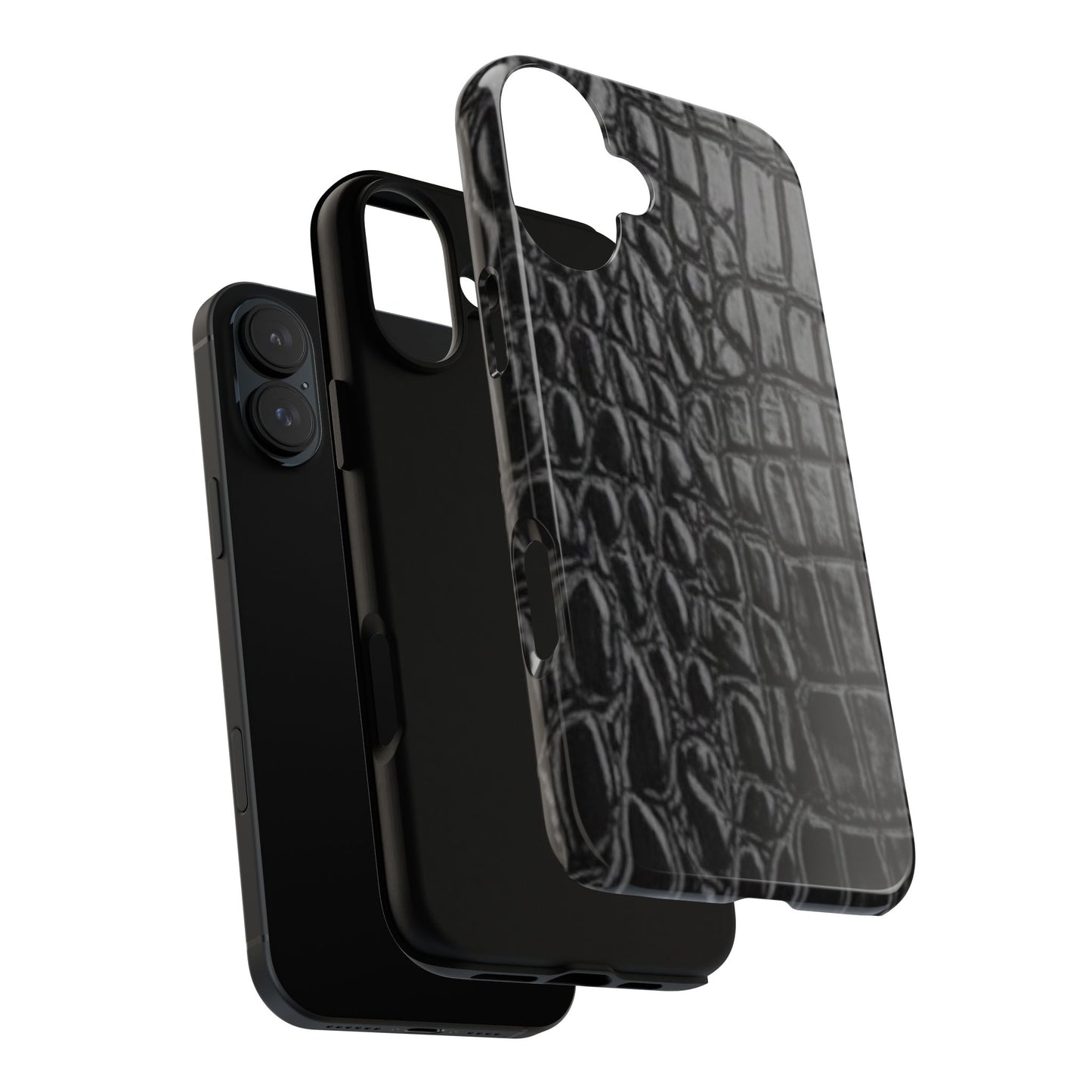 Sleek Crocodile skin print Phone Case, Tough Phone Cover, Animal Print Cases, Stylish Protective Cases, Gift for Him/Her, Black Leather Style