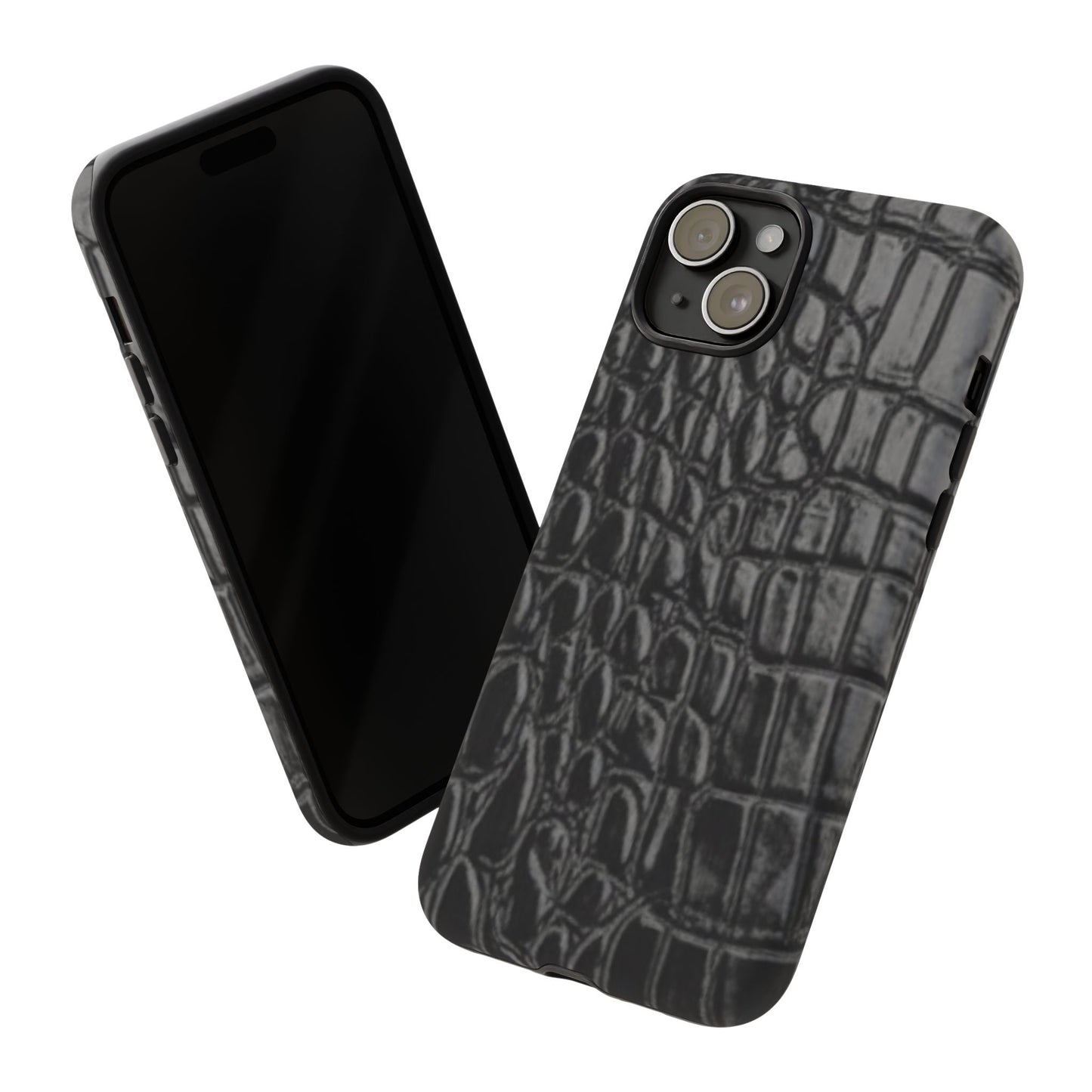 Sleek Crocodile skin print Phone Case, Tough Phone Cover, Animal Print Cases, Stylish Protective Cases, Gift for Him/Her, Black Leather Style