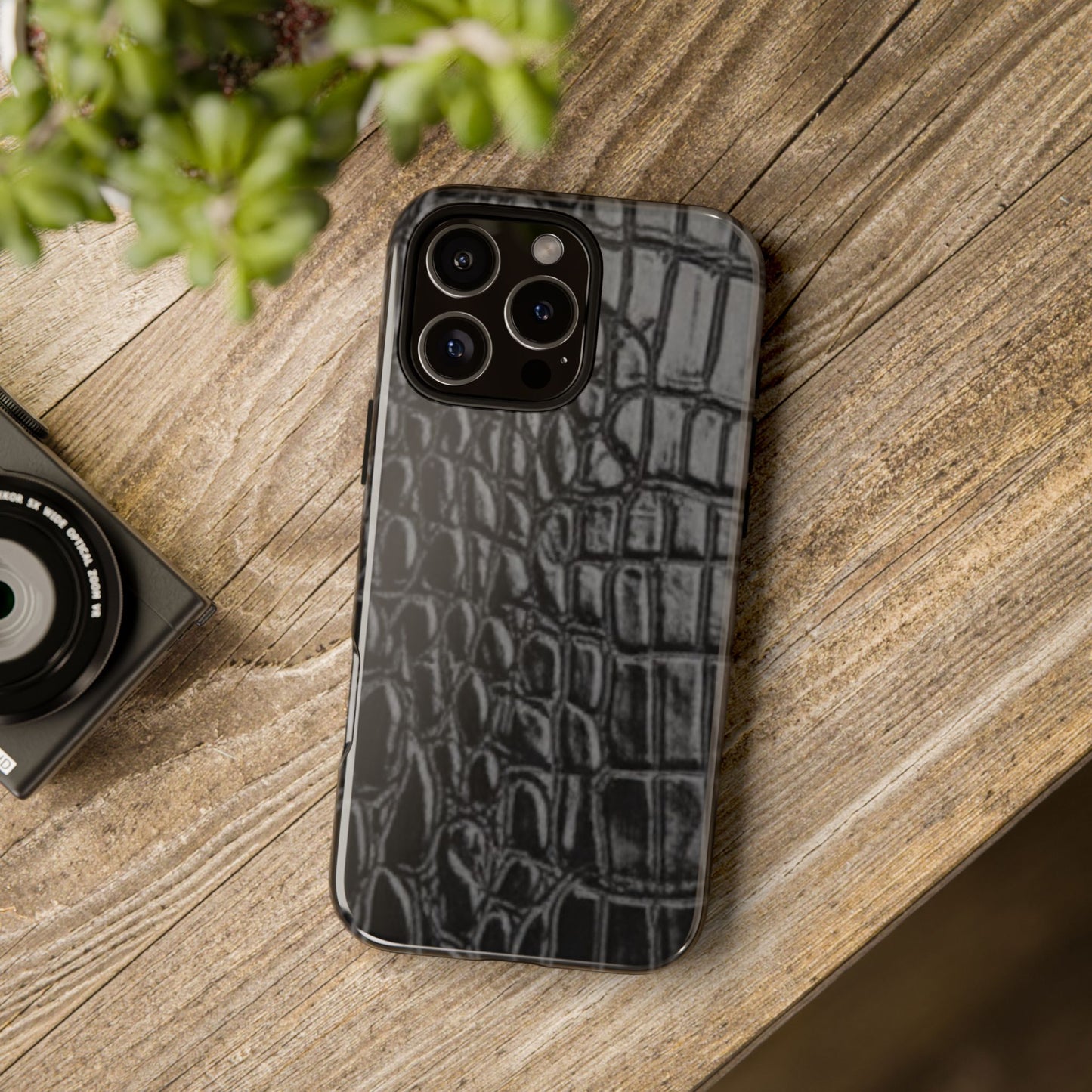 Sleek Crocodile skin print Phone Case, Tough Phone Cover, Animal Print Cases, Stylish Protective Cases, Gift for Him/Her, Black Leather Style