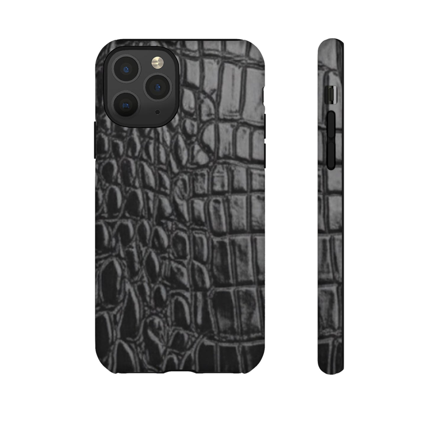 Sleek Crocodile skin print Phone Case, Tough Phone Cover, Animal Print Cases, Stylish Protective Cases, Gift for Him/Her, Black Leather Style