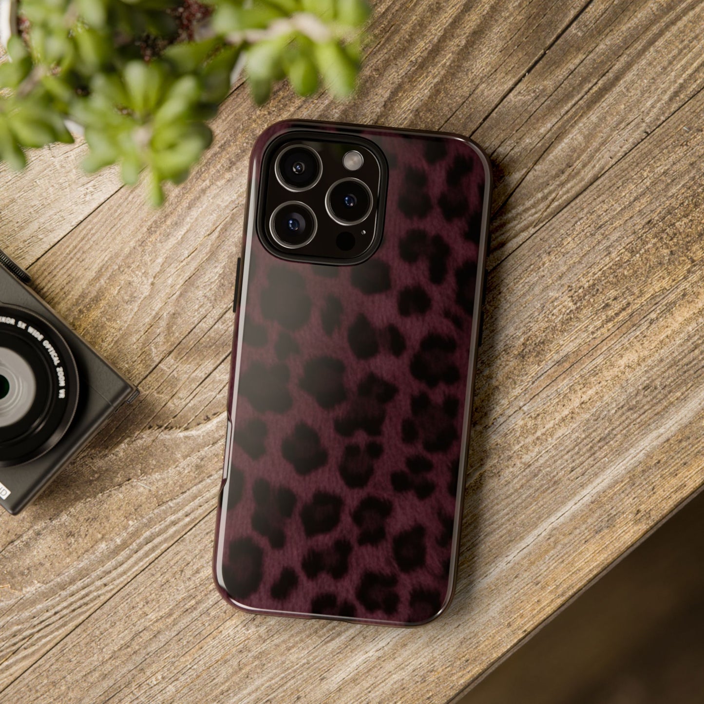 Maroon Leopard Print Phone Case, Tough Cases for Style Lovers, Fashionable Protection, Unique Gifts for Her, Trendy Accessories